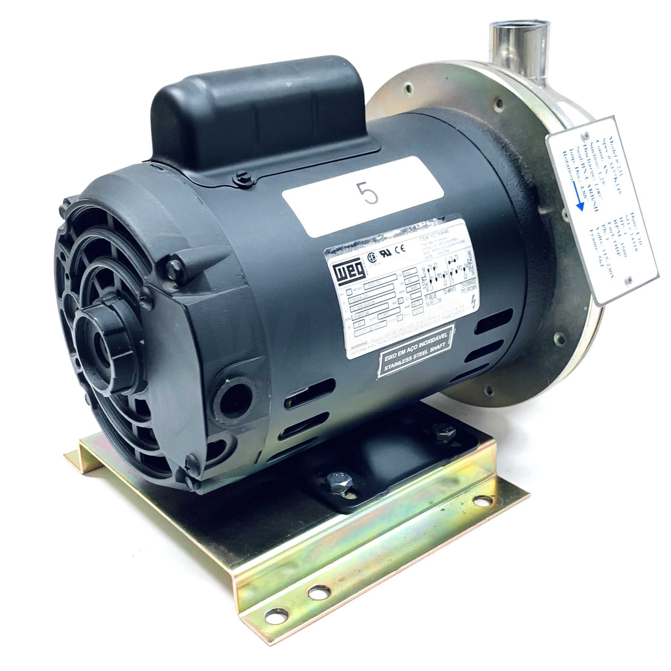 00136OS1BJP56J WEG 1HP Pump Motor, 3495RPM, 115/208-230V, E56J Frame, 1Ph