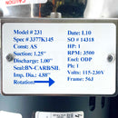 3377K145 Advantage Eng. Pump, Model 231, 1HP Pump Motor, 3495RPM, 115/208-230V,-4