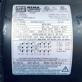 00156ET3E56C-S WEG 1.5HP General Purpose Electric Motor, 3600RPM