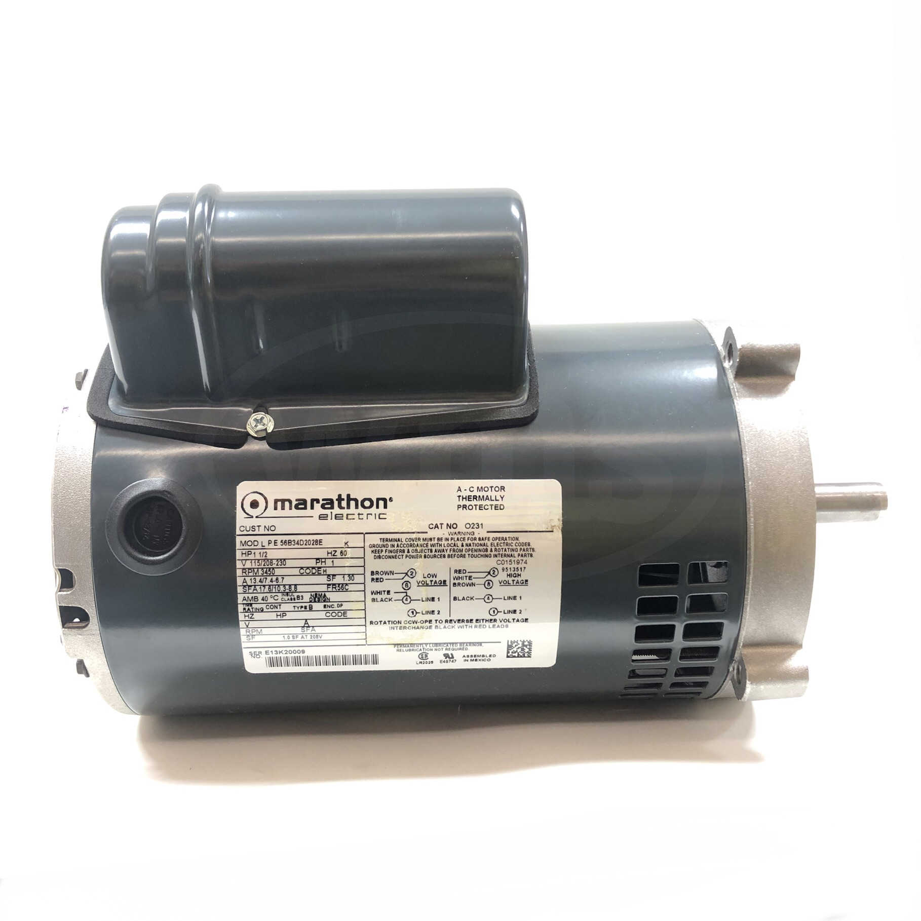 0231 Marathon 1 1/2 Hp, 3450 RPM, 115/208-203 V, 1 PH, 60 Hz, Motor - 0