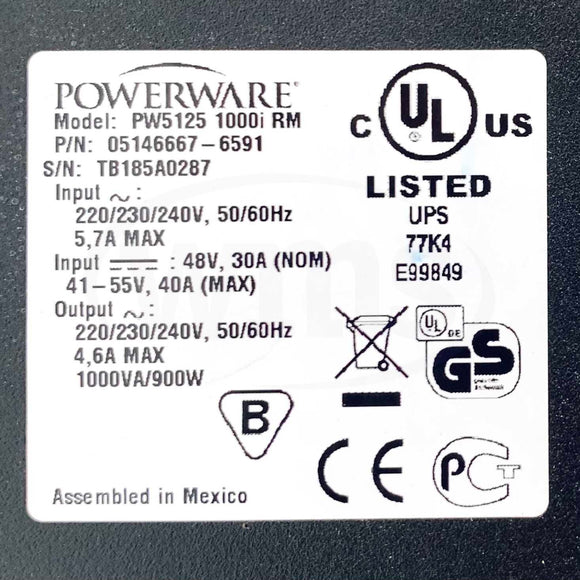 05146667-6591 Eaton Powerware Power Supply, PW5125 1000i RM