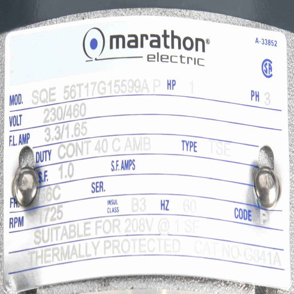 G841A Marathon 1HP Blue Chip Hazardous Duty Electric Motor, 1800RPM