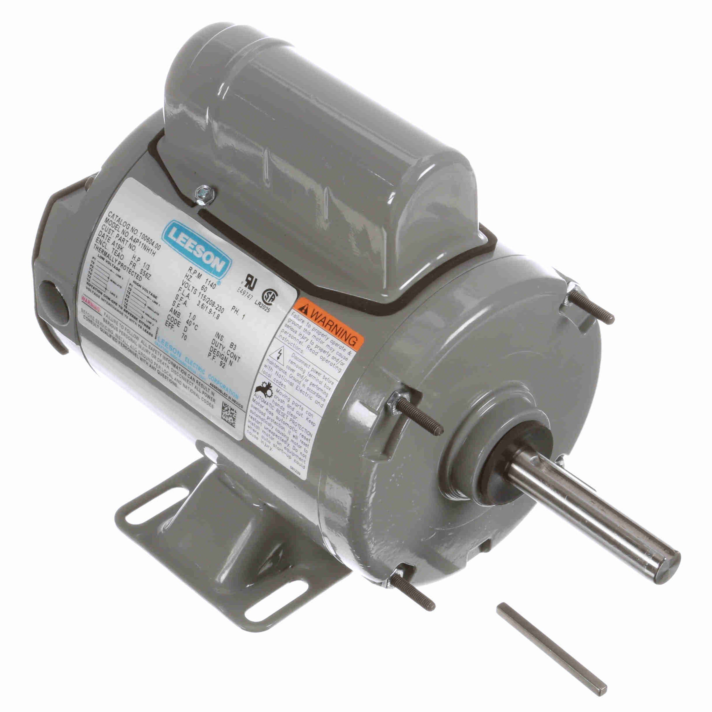 100604.00 Leeson 1/3HP 2-Winding Agriculture/Fan Duty Electric Motor, 1140RPM