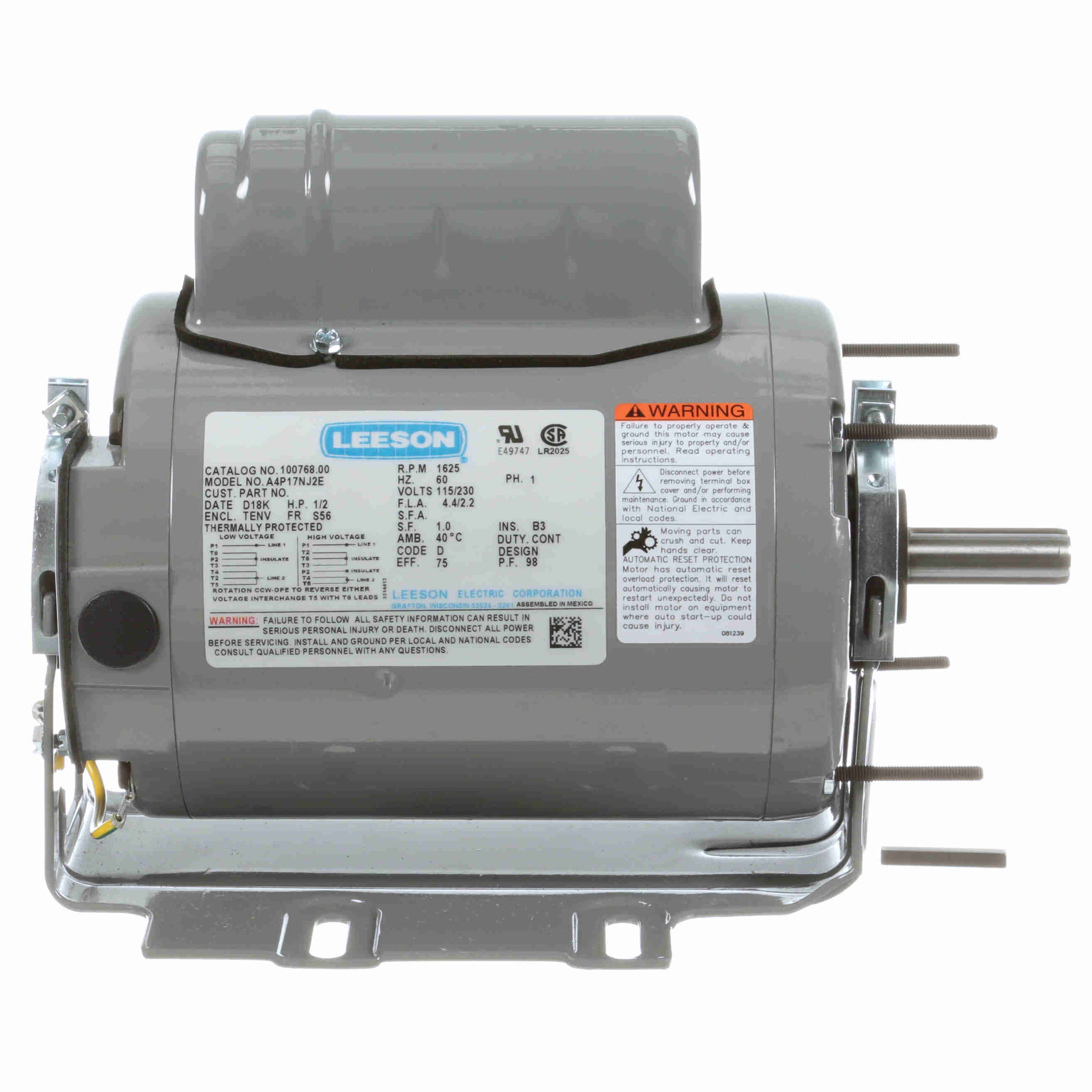 1/2HP Leeson 2-Winding Agriculture/Fan Duty Electric Motor - 0