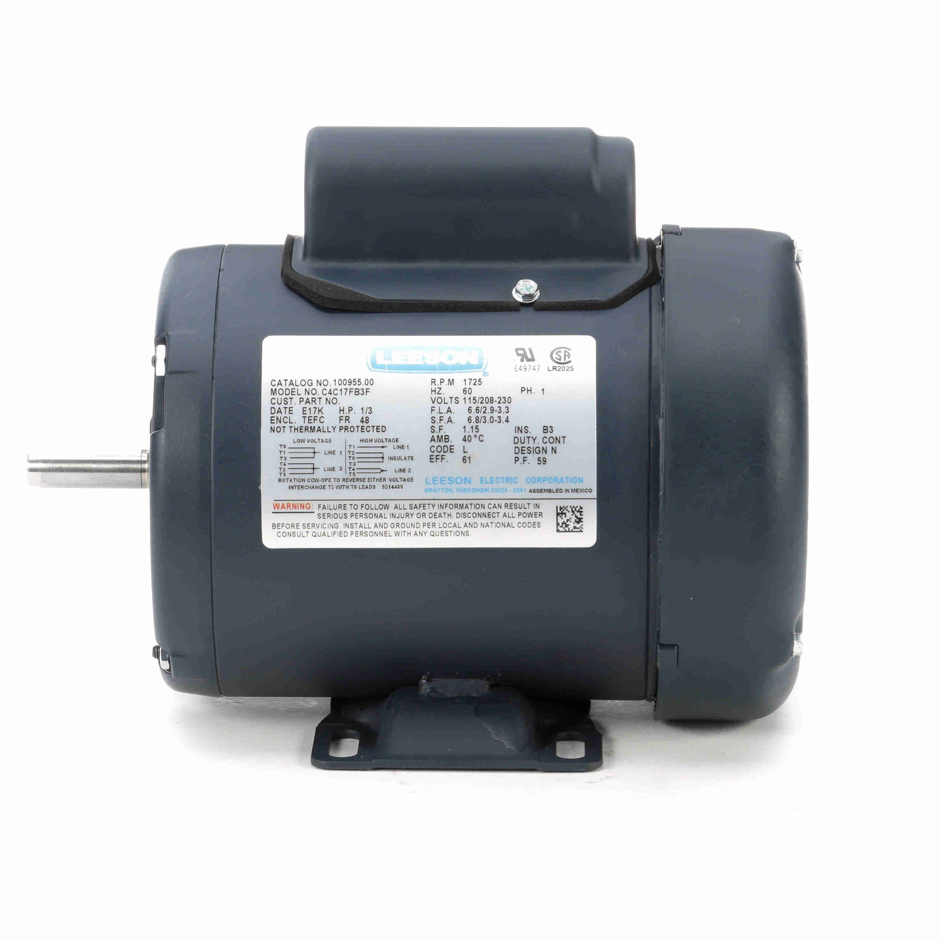 100955.00 Leeson 1/3HP General Purpose Electric Motor, 1800RPM