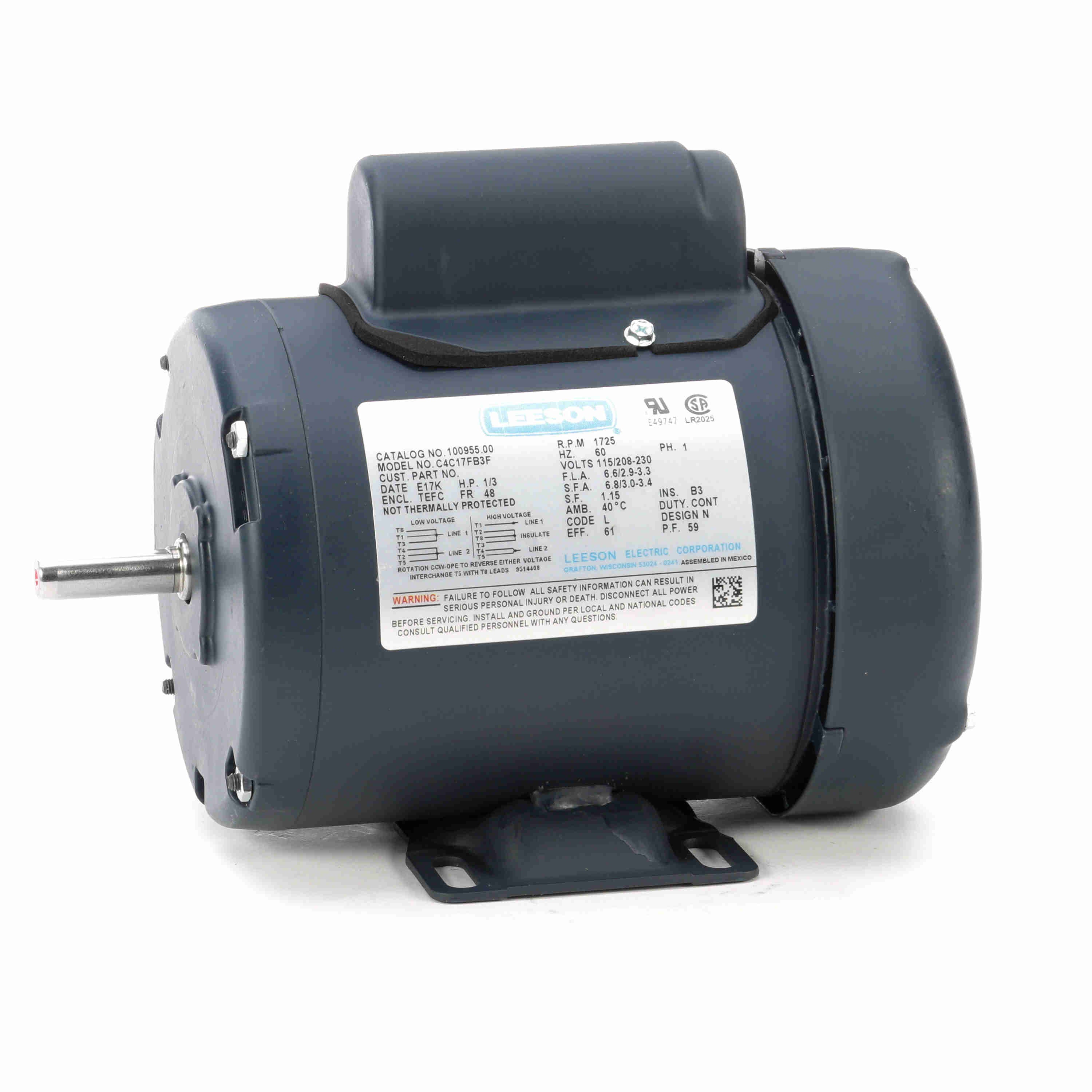 100955.00 Leeson 1/3HP General Purpose Electric Motor, 1800RPM