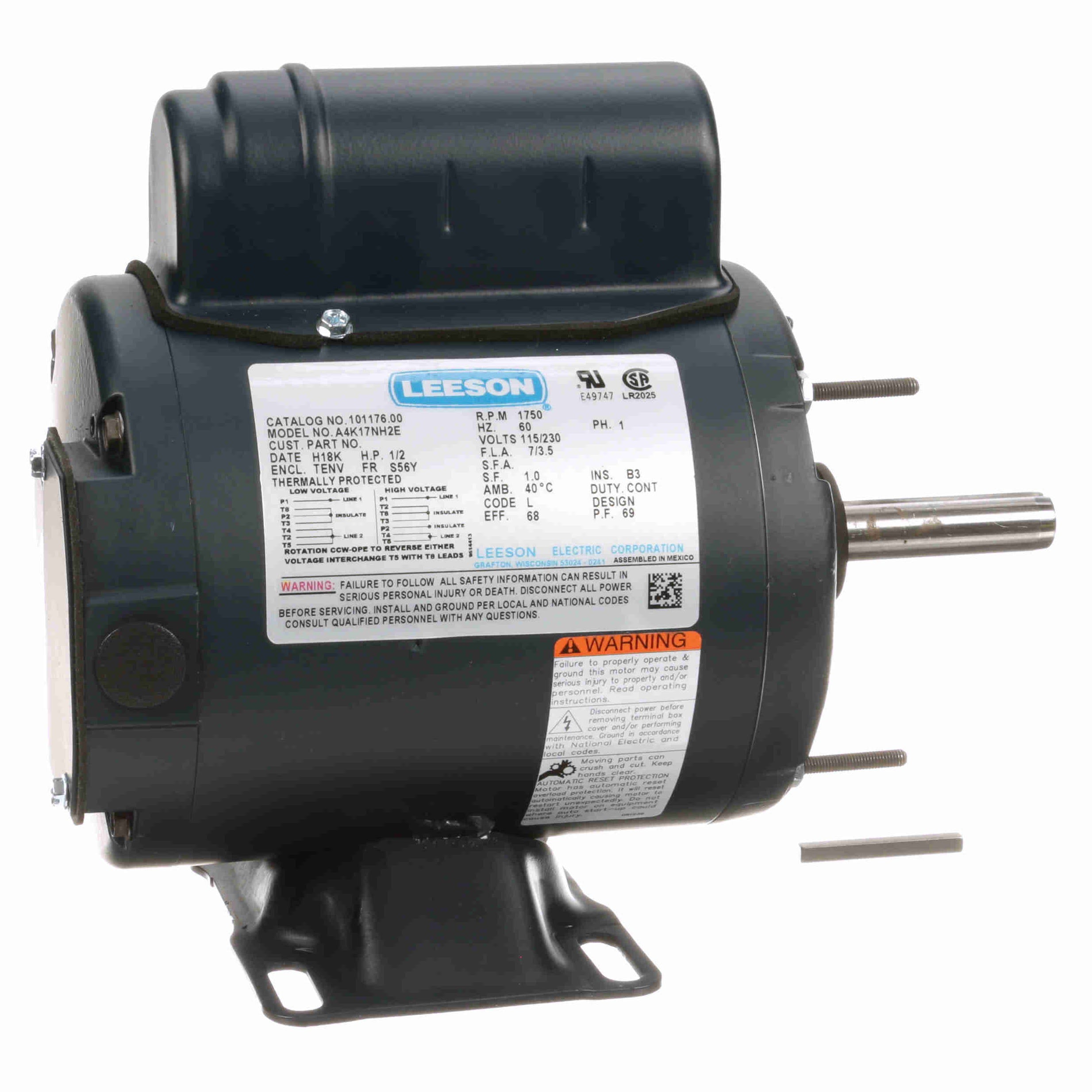 1/2HP Leeson 2-Winding Ag/Fan Duty Electric Motor