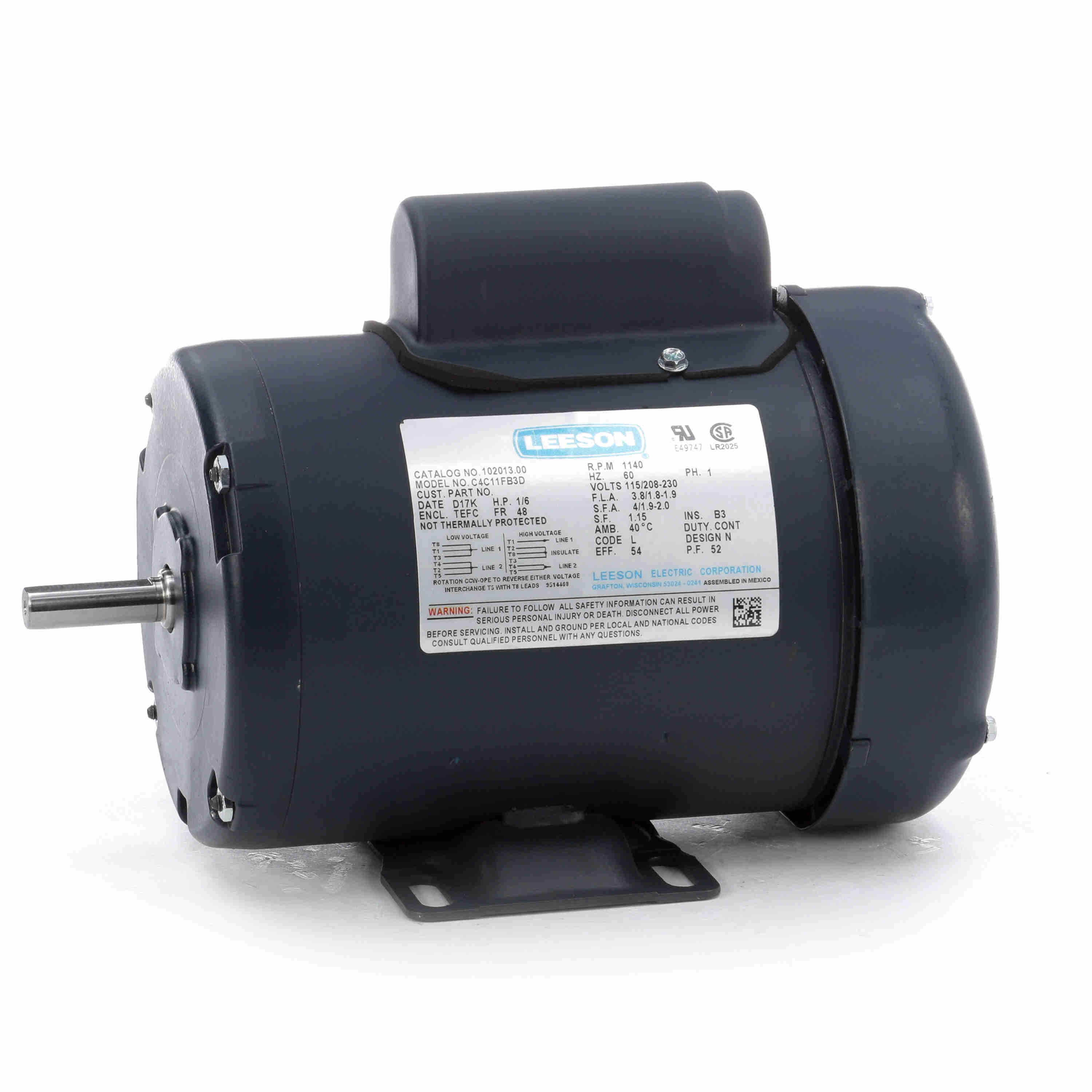 102013.00 Leeson 0.17HP General Purpose Electric Motor, 1200RPM