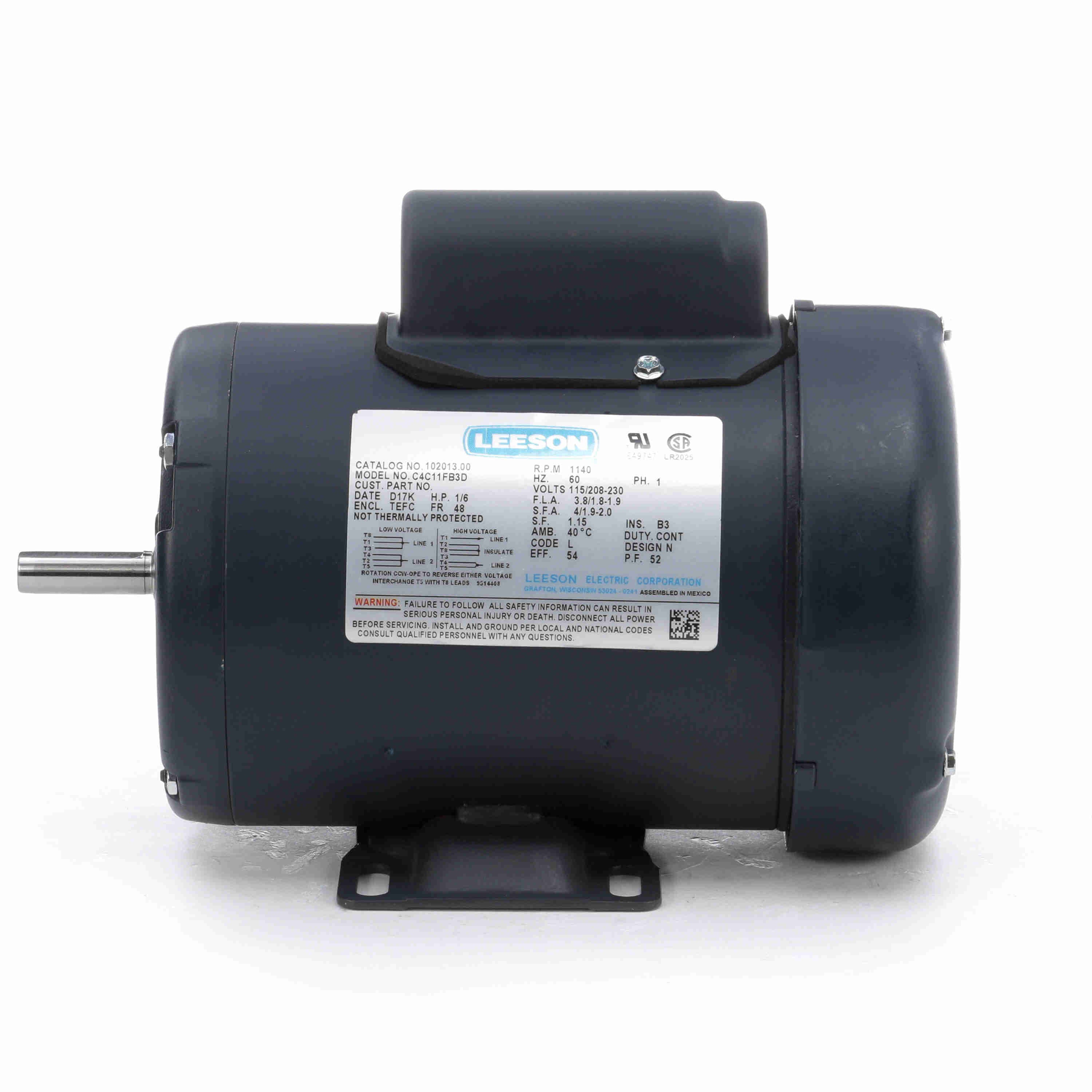 102013.00 Leeson 0.17HP General Purpose Electric Motor, 1200RPM - 0