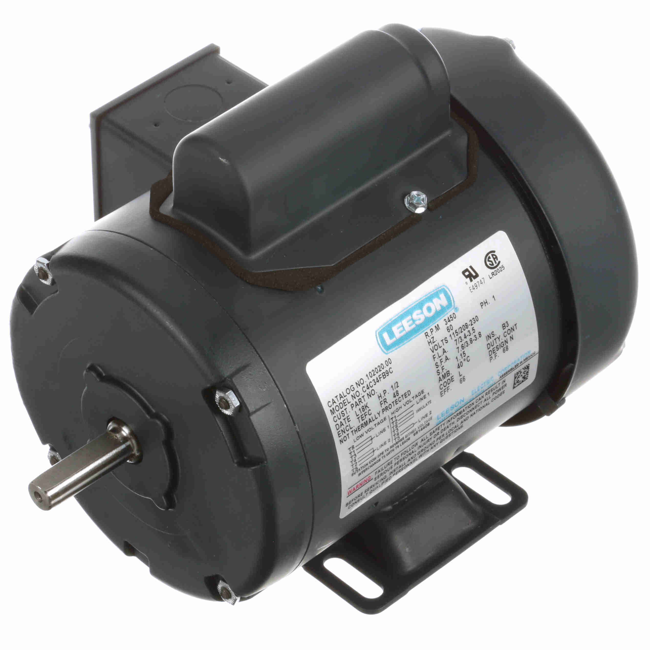 102020.00 Leeson 1/2HP General Purpose Electric Motor, 3600RPM - 0