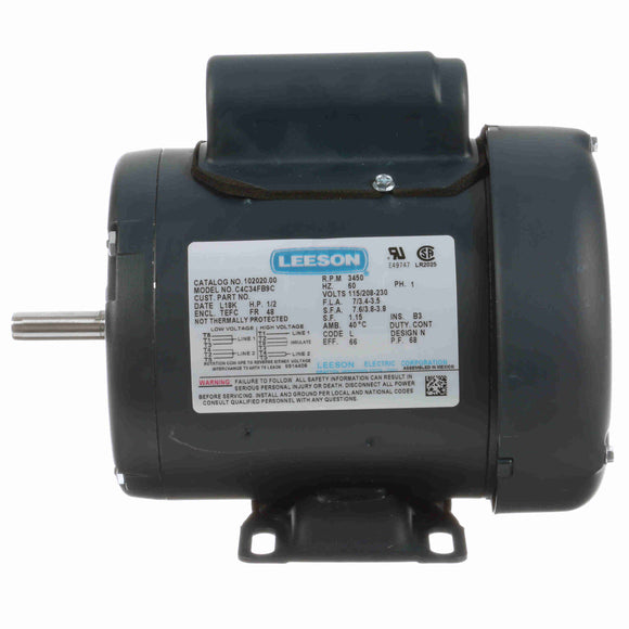 102020.00 Leeson 1/2HP General Purpose Electric Motor, 3600RPM