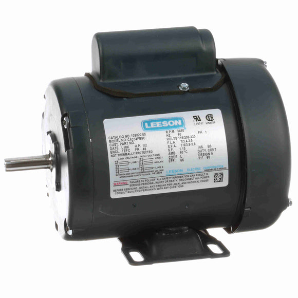 102020.00 Leeson 1/2HP General Purpose Electric Motor, 3600RPM