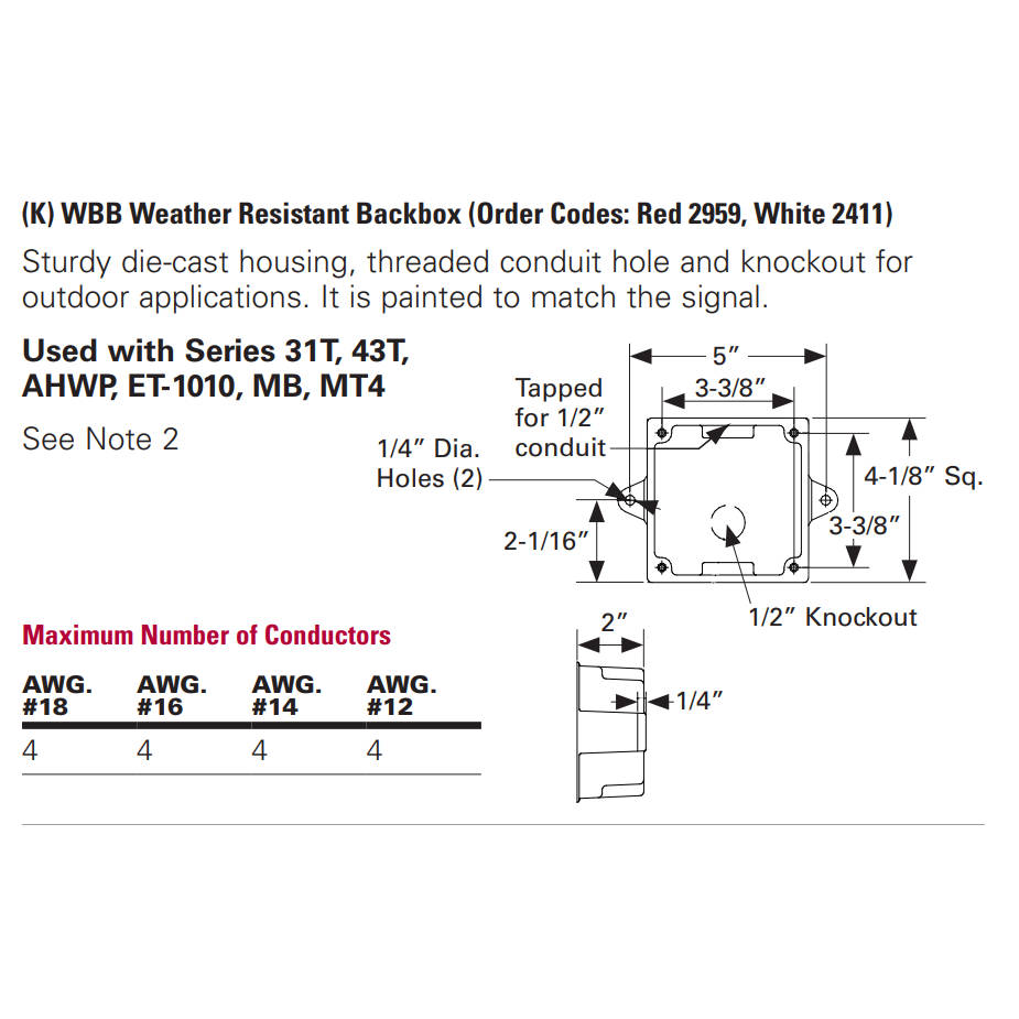 102959 Cooper Wheelock WBB-R Weather Resistant Backbox