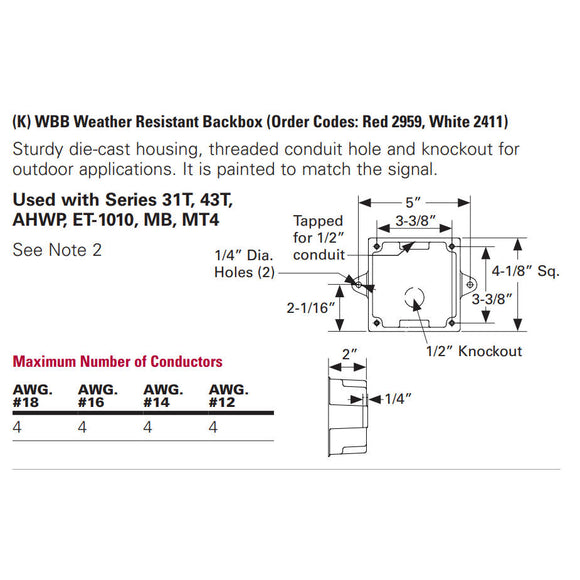102959 Cooper Wheelock WBB-R Weather Resistant Backbox