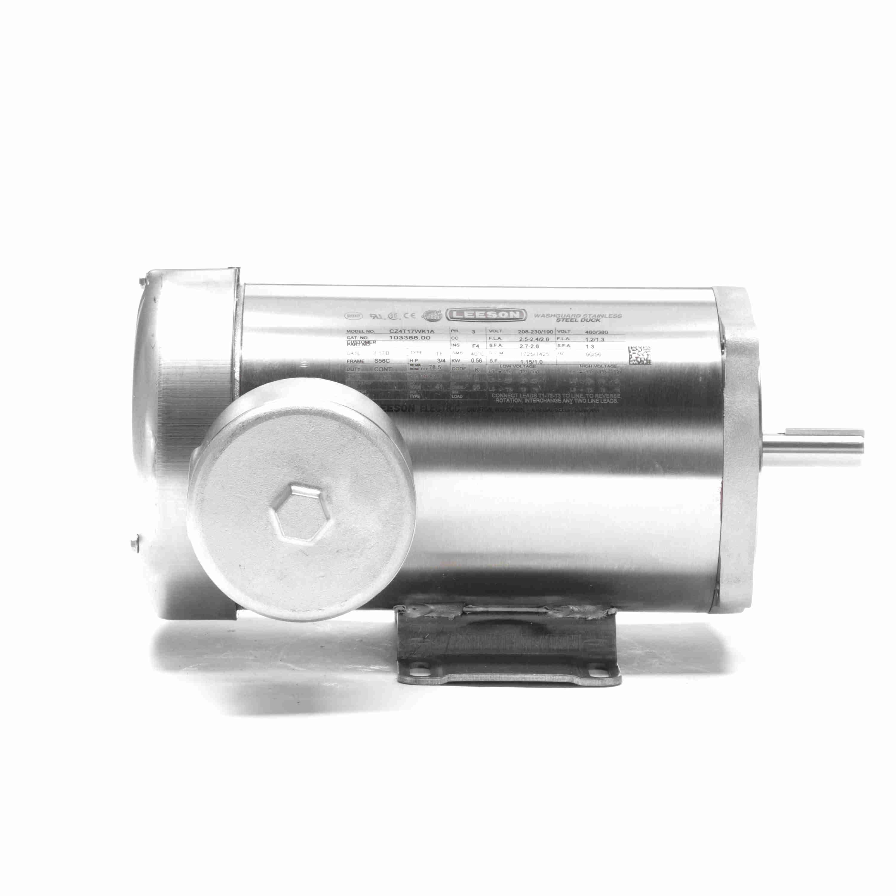 103388.00 Leeson 3/4HP Washguard Stainless Steel Electric Motor, 1800 RPM