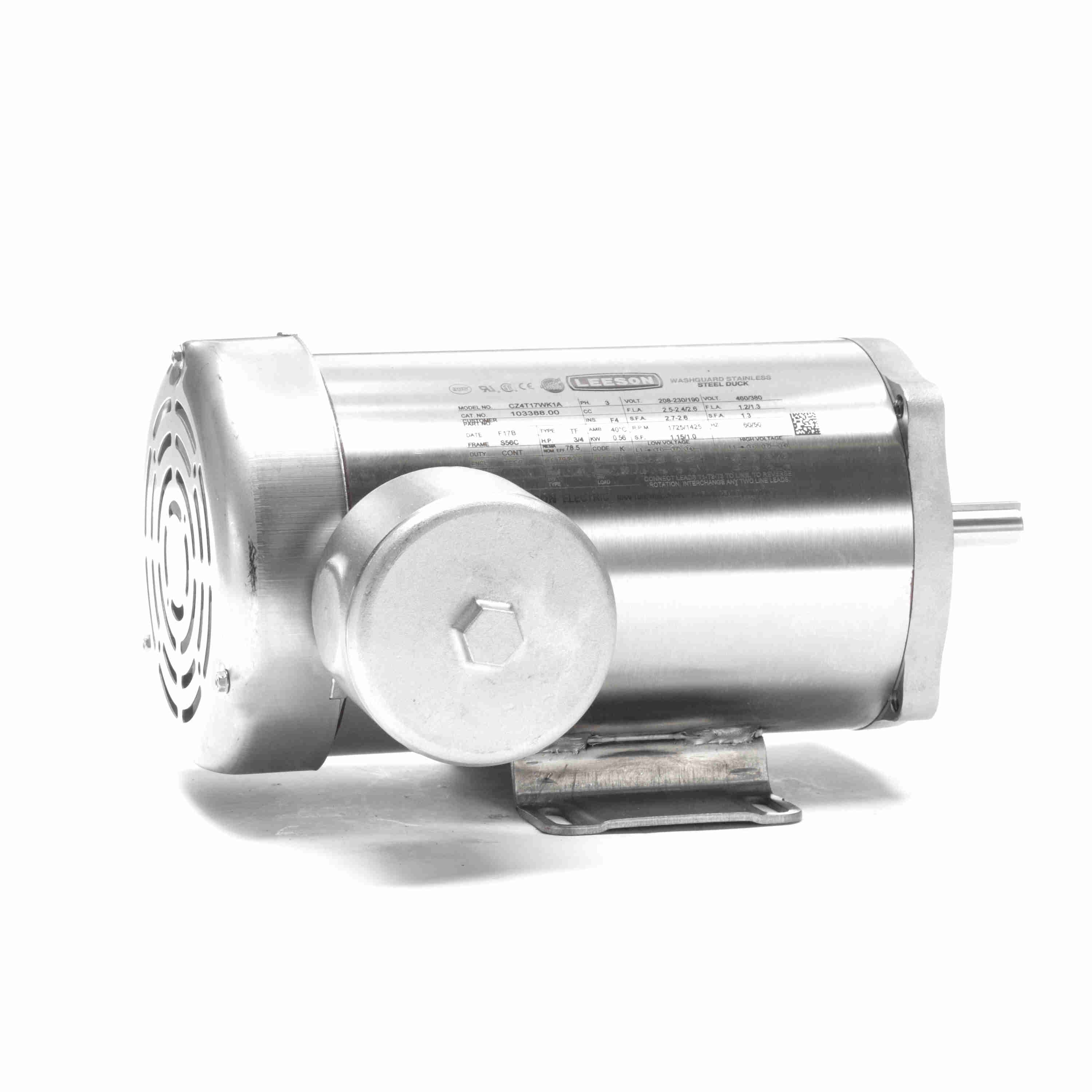 103388.00 Leeson 3/4HP Washguard Stainless Steel Electric Motor, 1800 RPM - 0