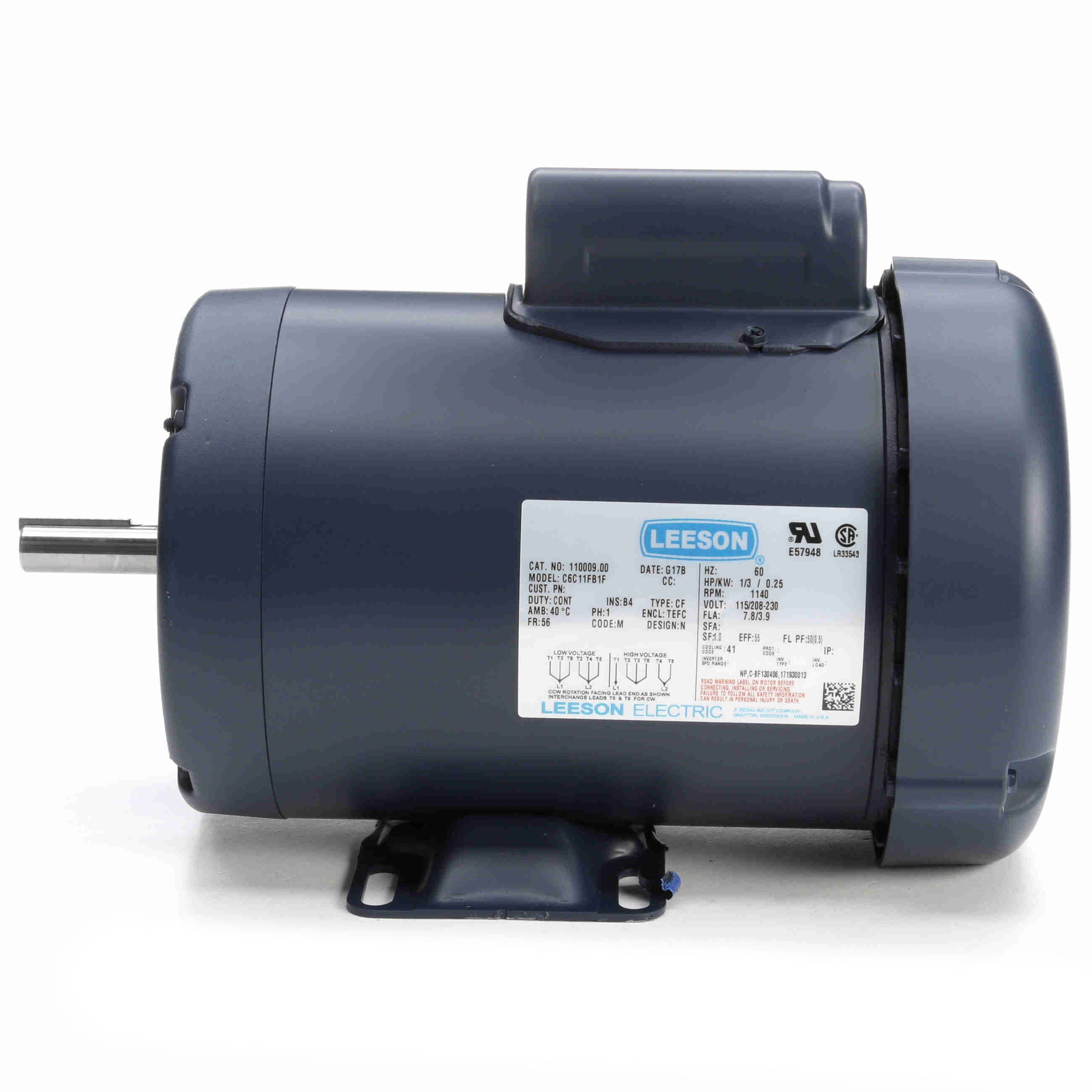 110009.00 Leeson 1/3HP General Purpose Electric Motor, 1200RPM - 0