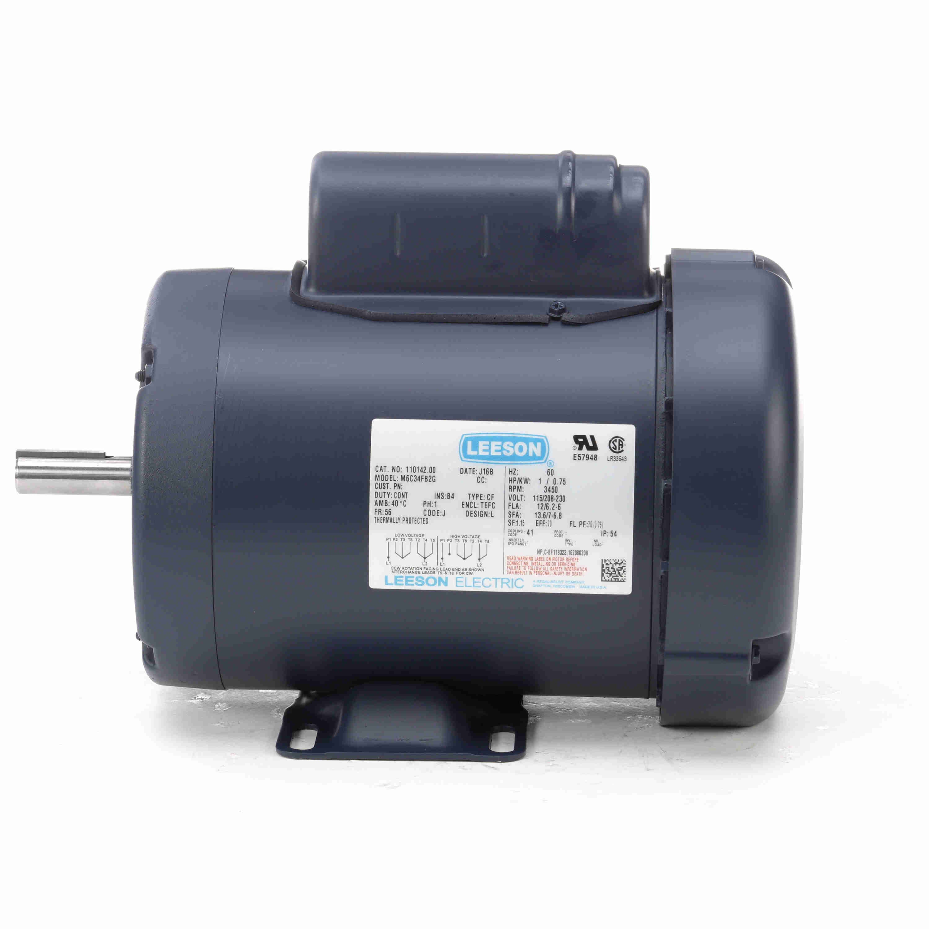 110142.00 Leeson 1HP Electric Motor, 3450RPM