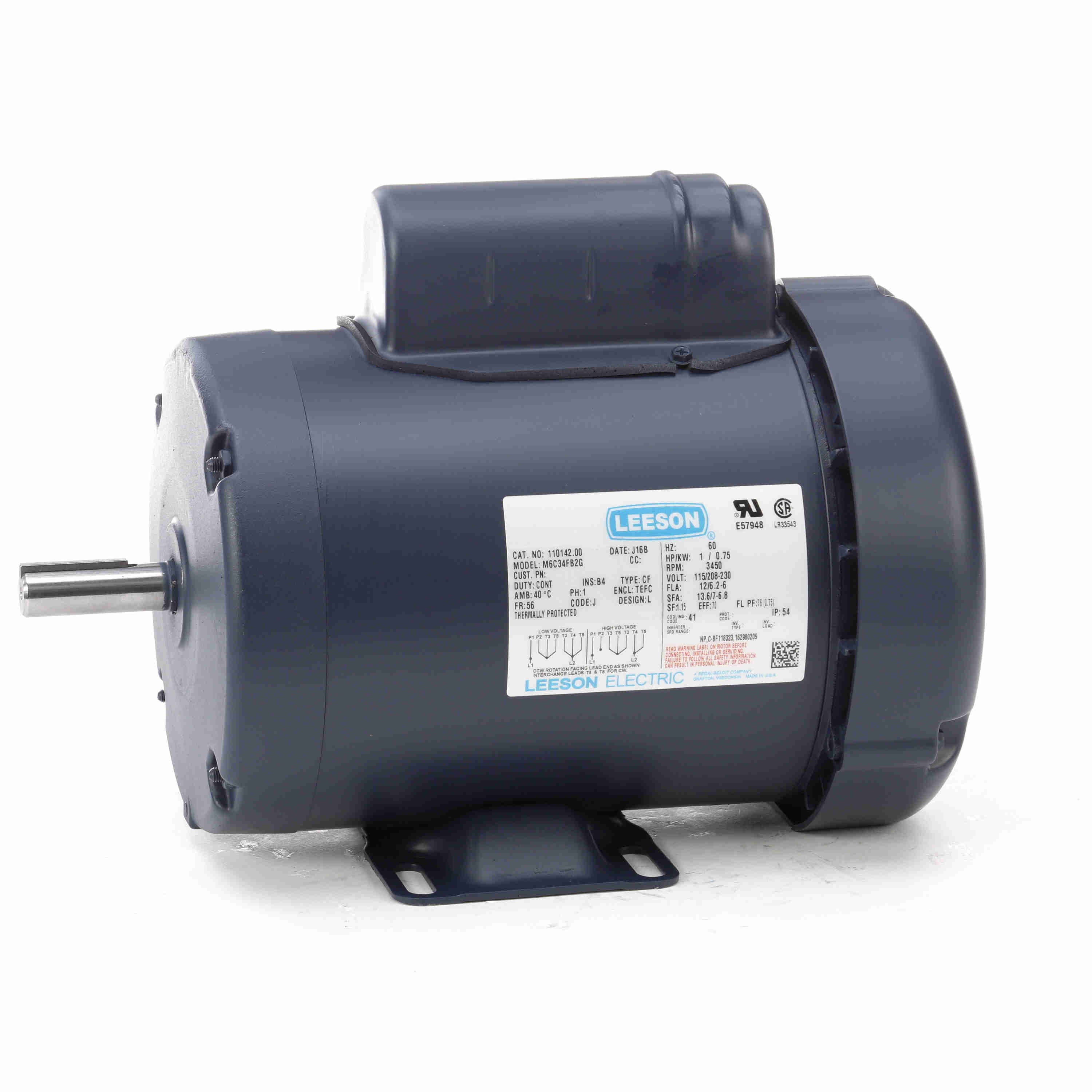 110142.00 Leeson 1HP Electric Motor, 3450RPM - 0