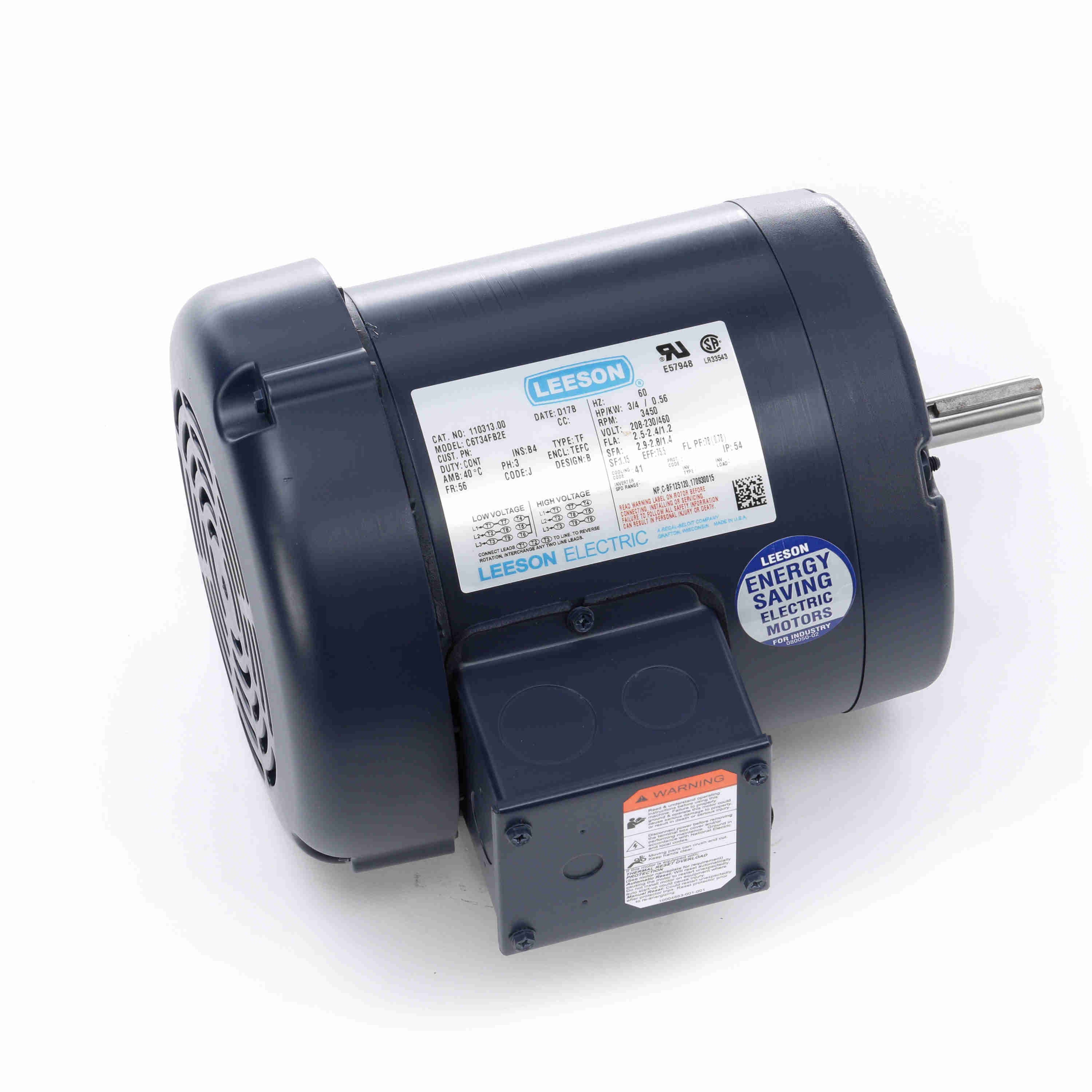 110313.00 Leeson 3/4HP General Purpose Electric Motor, 3600RPM - 0