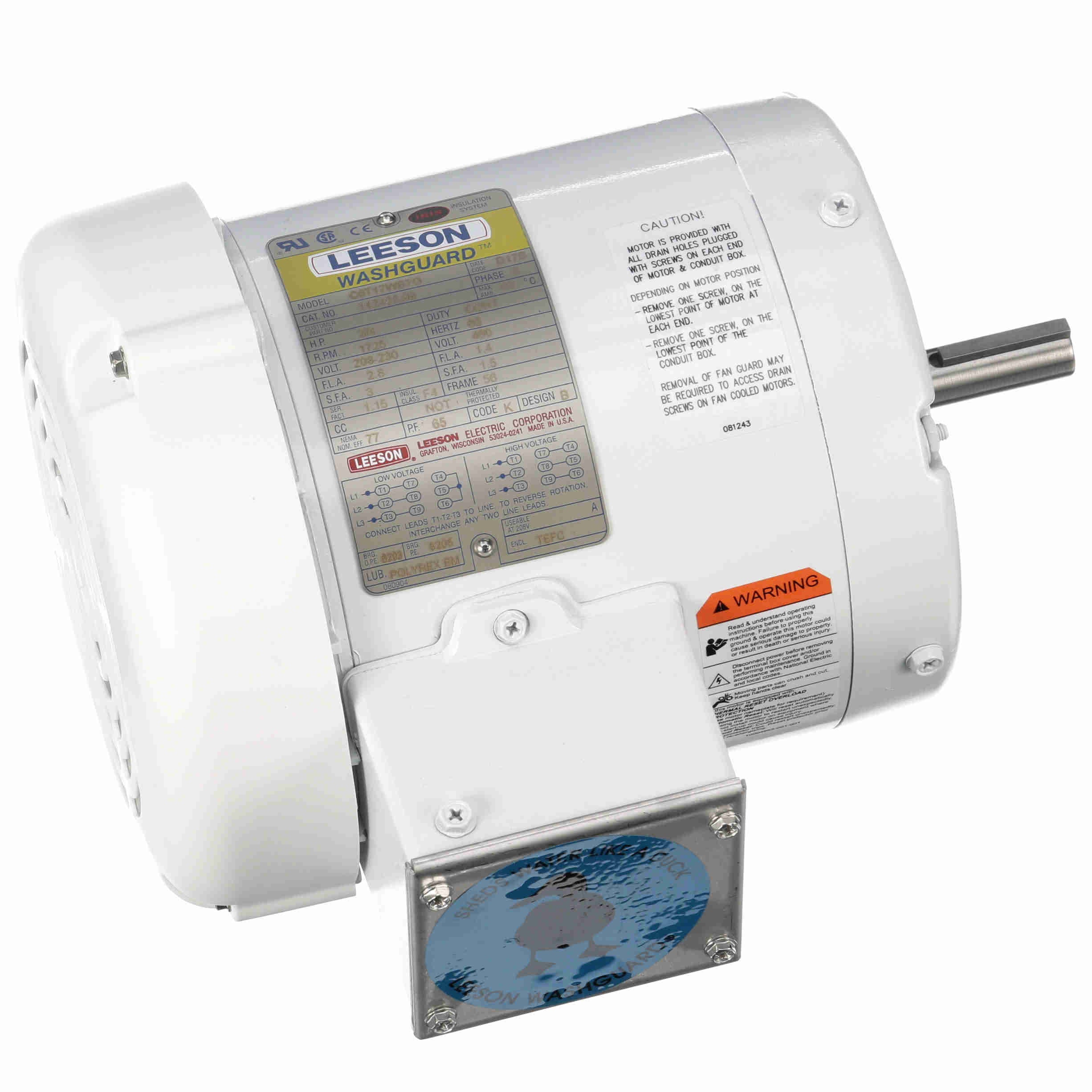 Leeson Washguard Electric Motor, 3/4 HP, 1800 RPM - 0