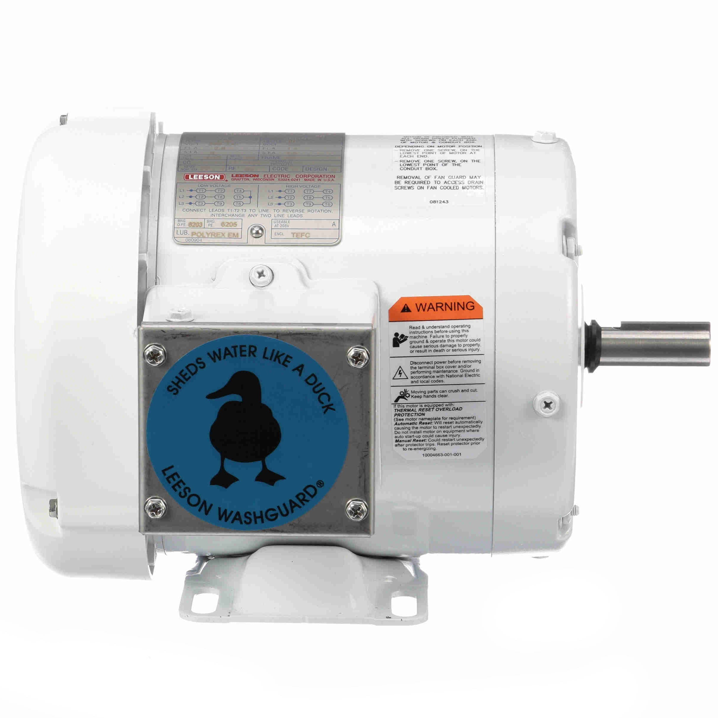 Leeson Washguard Electric Motor, 3/4 HP, 1800 RPM