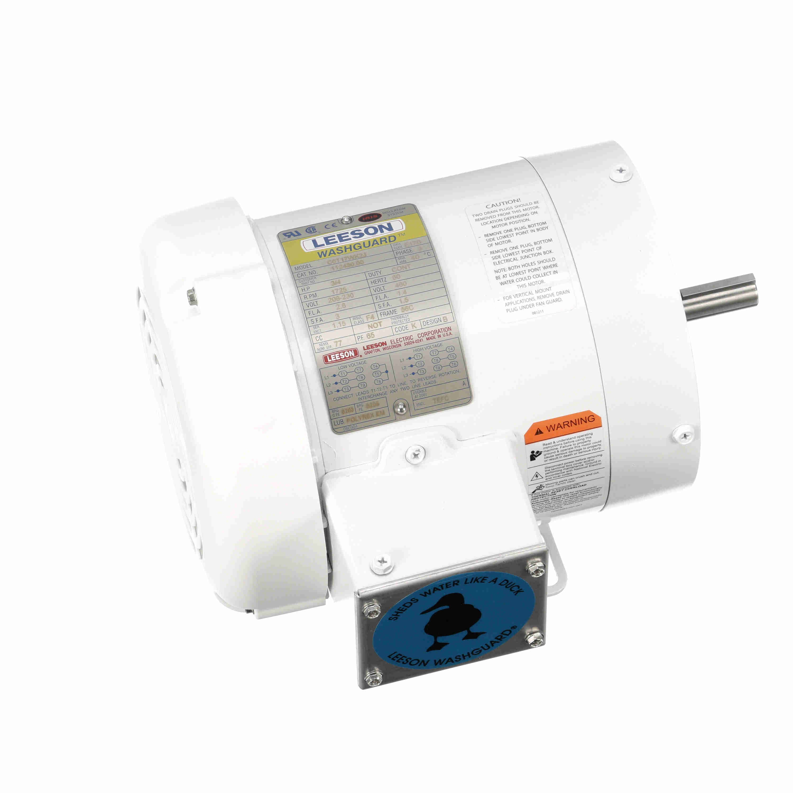 Leeson Washguard Electric Motor, 3/4 HP, 1800 RPM - 0