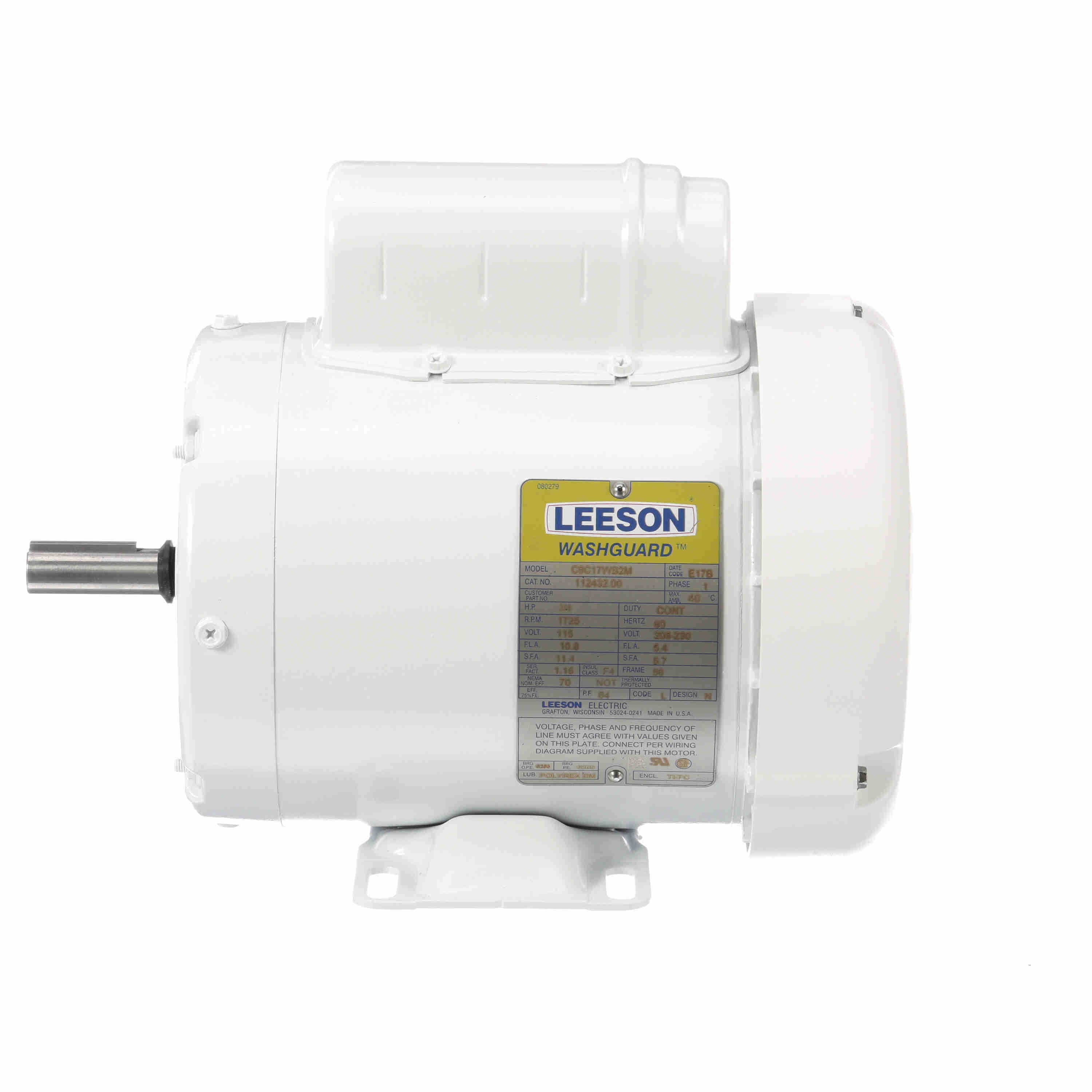 Leeson Washguard Electric Motor, 3/4HP, 1800RPM