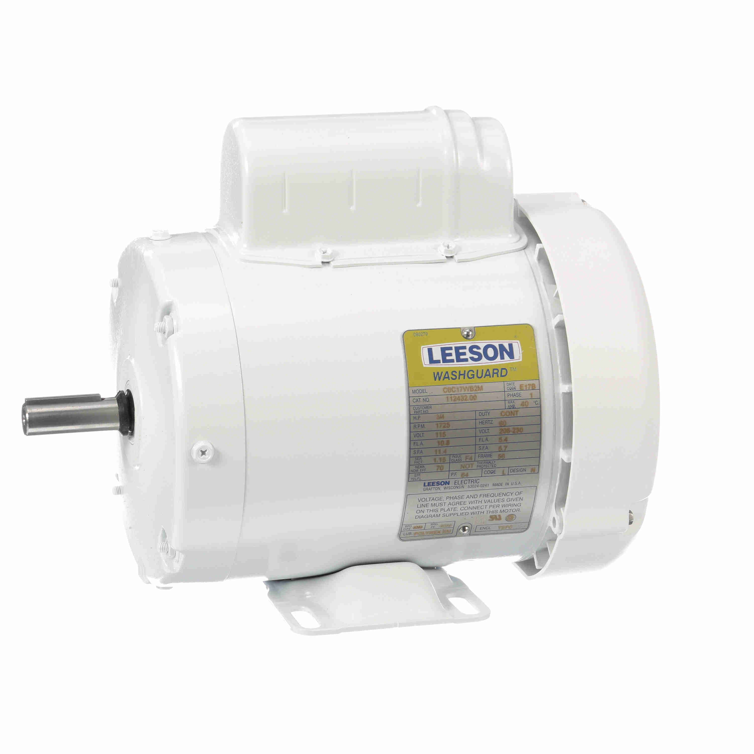 Leeson Washguard Electric Motor, 3/4HP, 1800RPM - 0