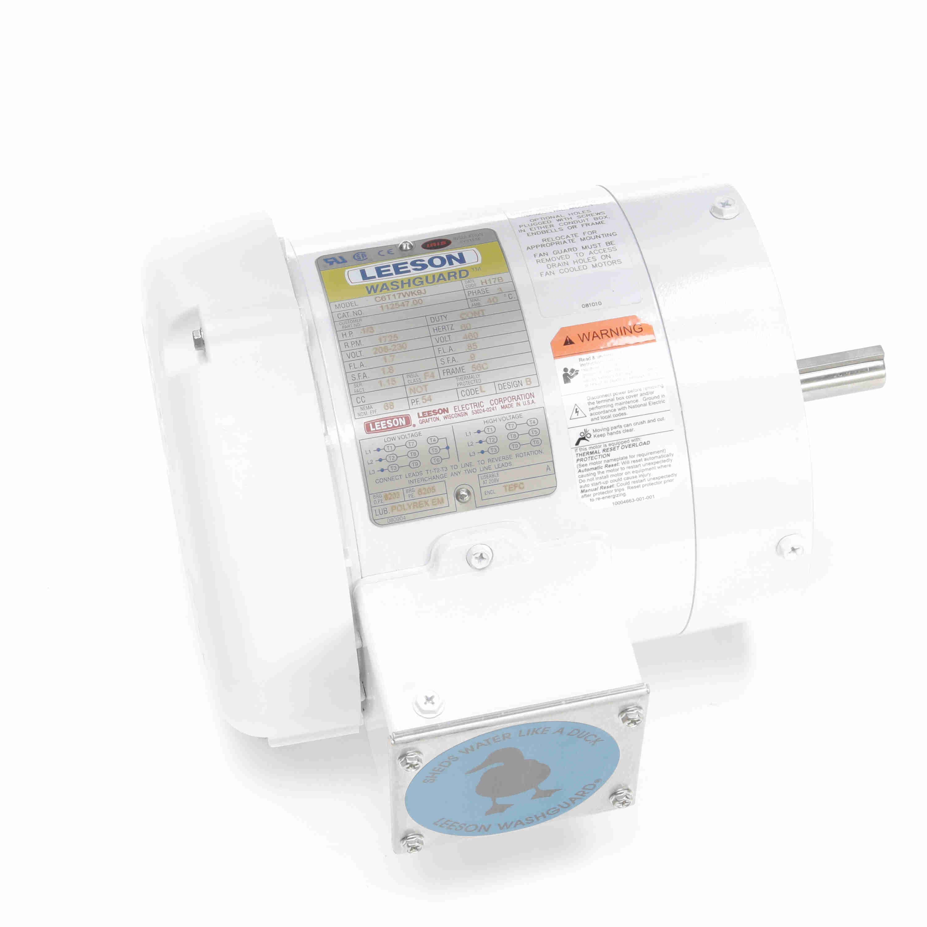 Leeson Washguard Electric Motor, 1/3 HP, 1800 RPM - 0