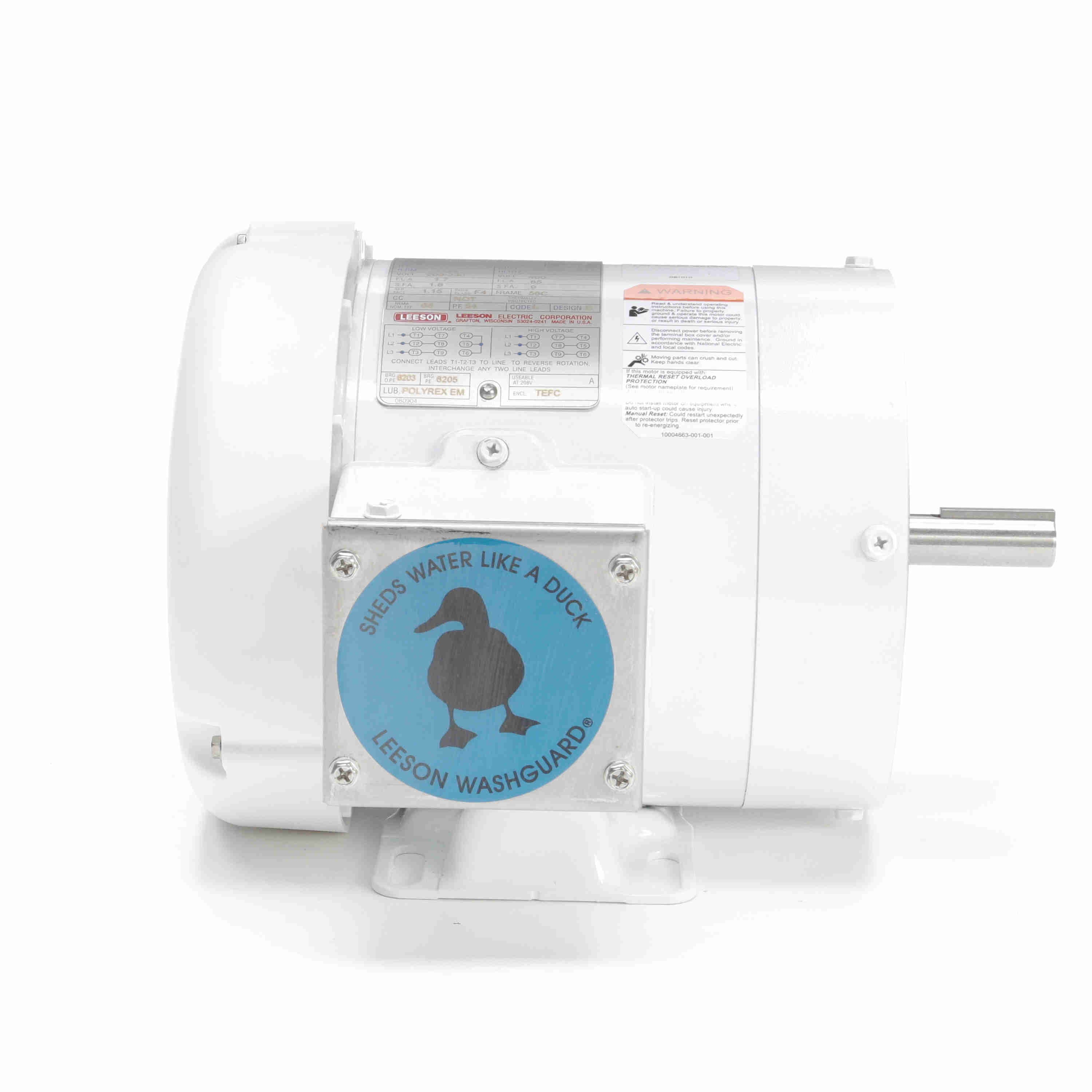 Leeson Washguard Electric Motor, 1/3 HP, 1800 RPM