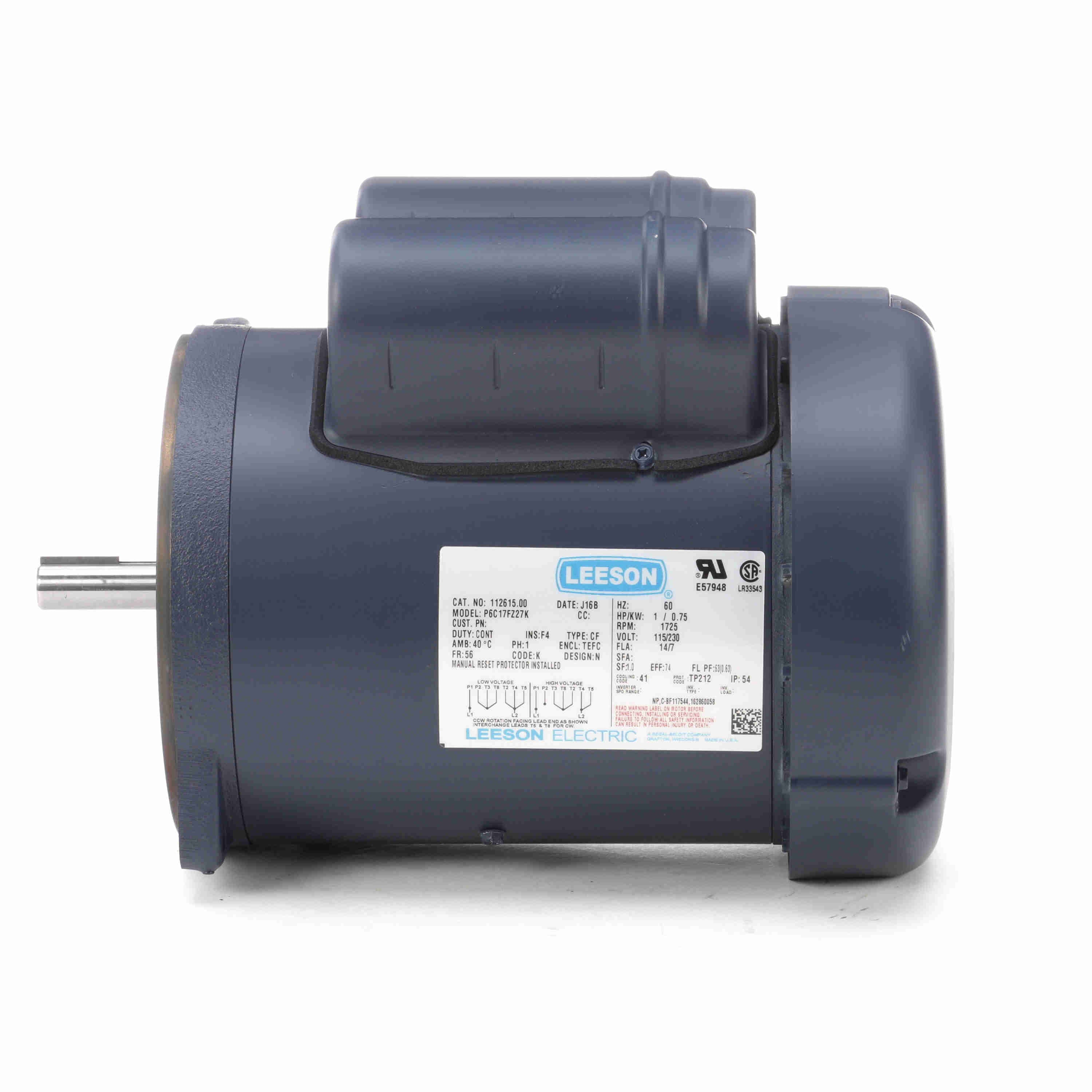 112615.00 Leeson 1HP Agriculture Duty Feed Auger Drive Electric Motor, 1800RPM - 0