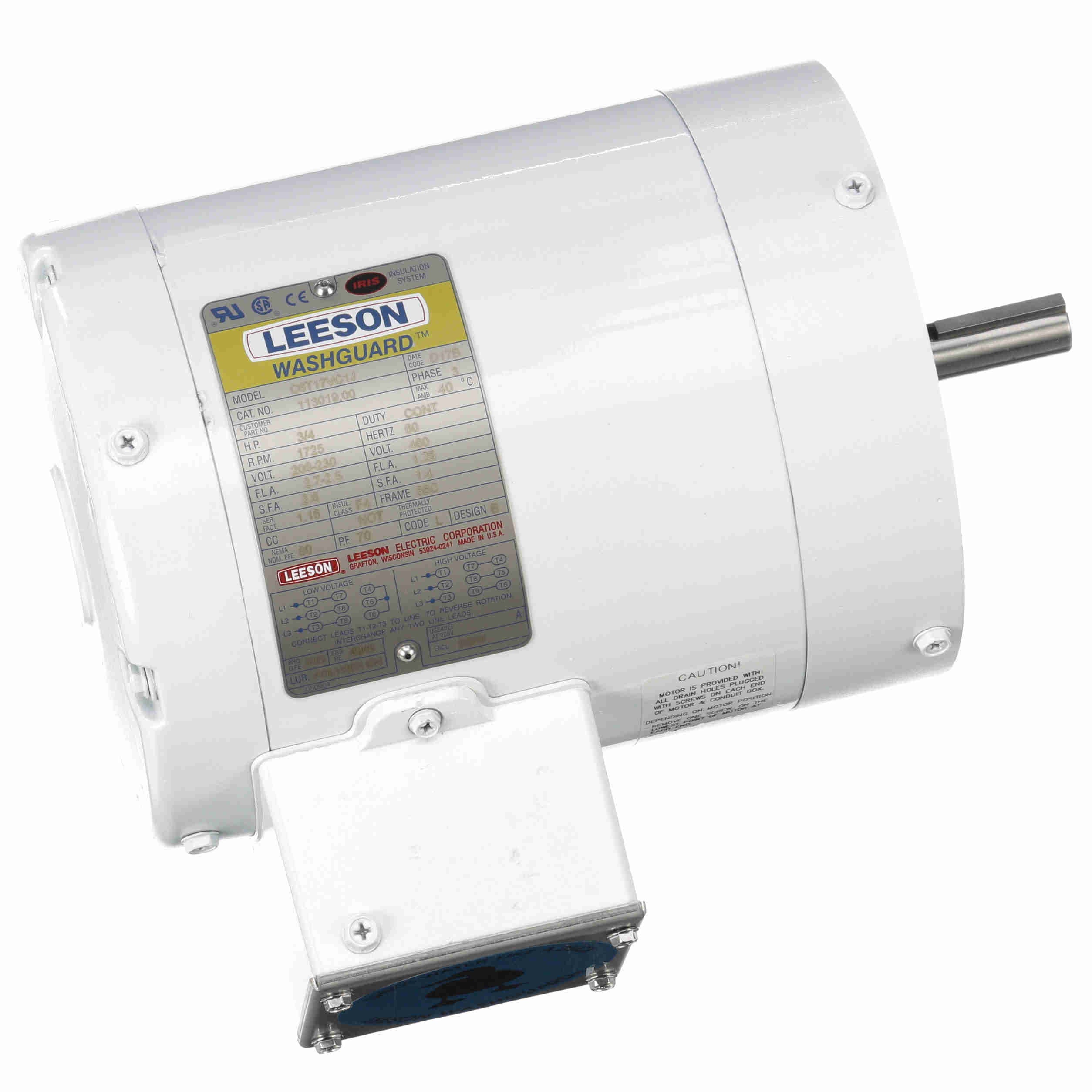 Leeson Washguard Electric Motor, 3/4 HP, 1800 RPM - 0