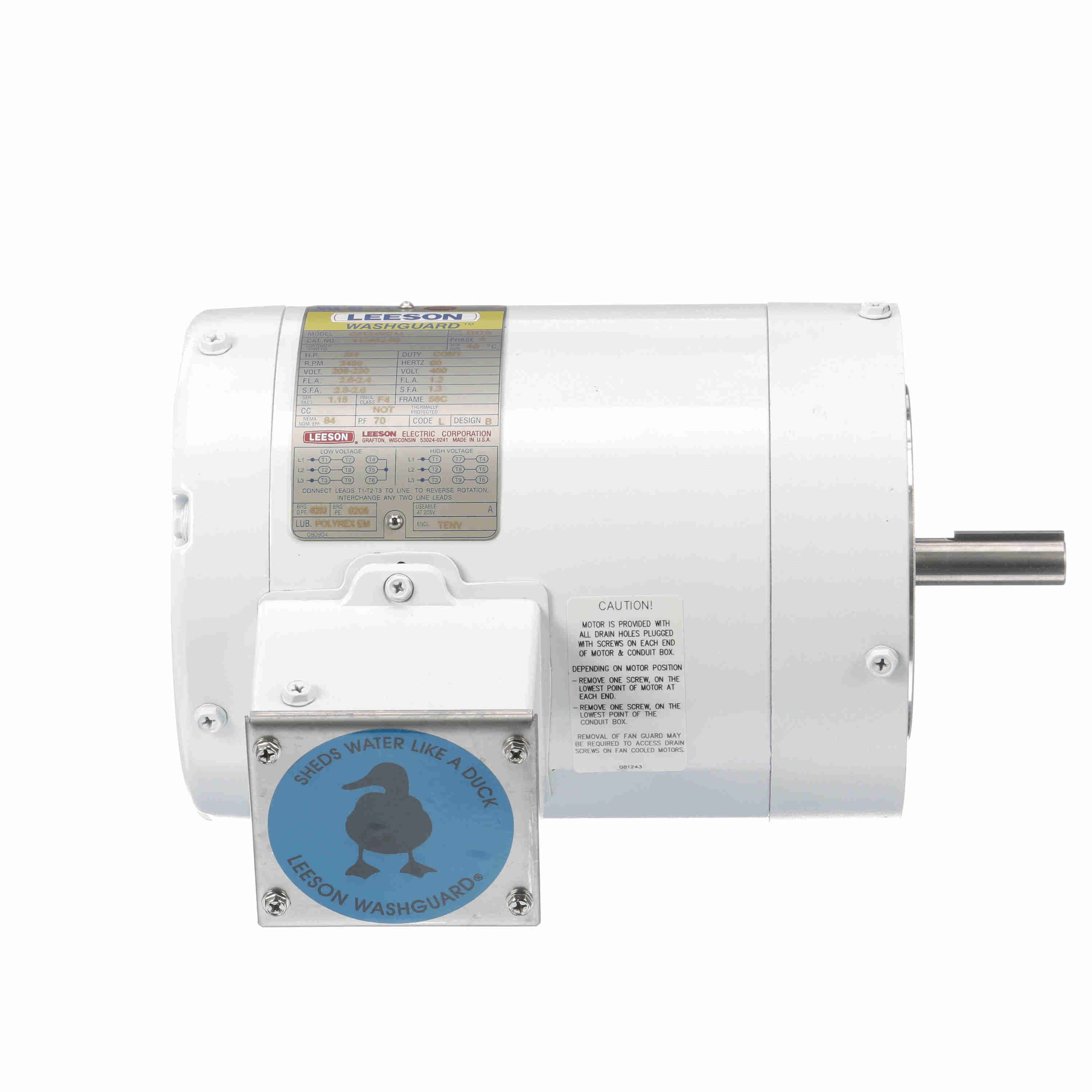 Leeson Washguard Electric Motor, 3/4 HP, 3600 RPM