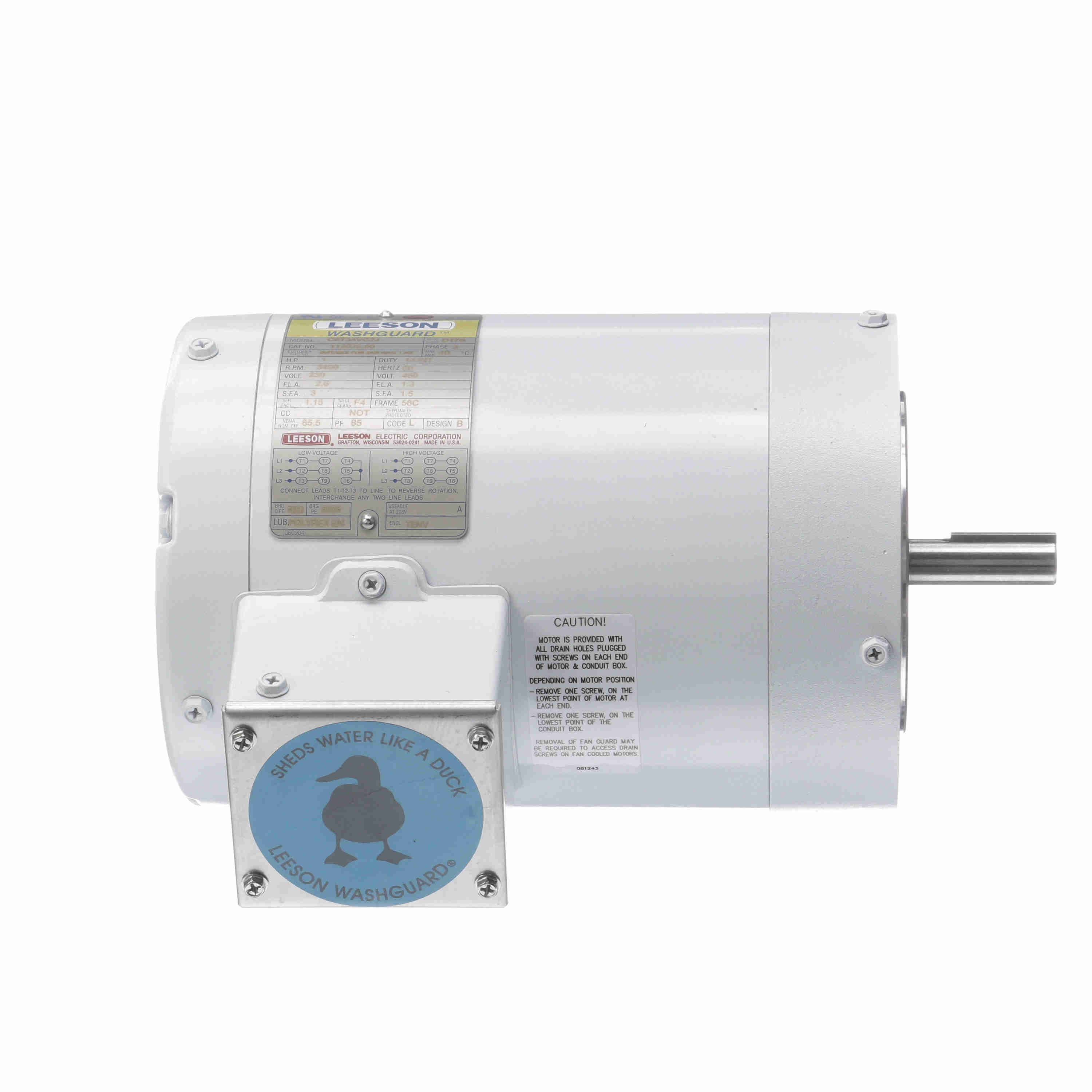 Leeson Washguard Electric Motor, 1 HP, 3600 RPM