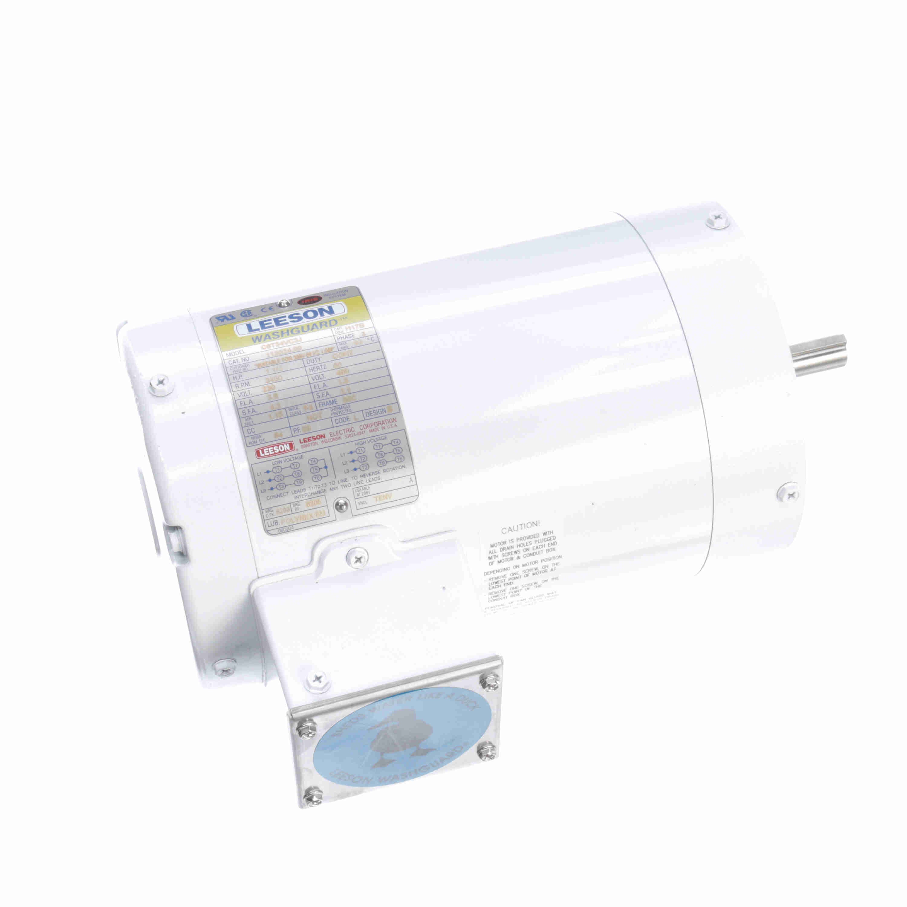 Leeson Washguard Electric Motor, 1.5 HP, 3600 RPM - 0