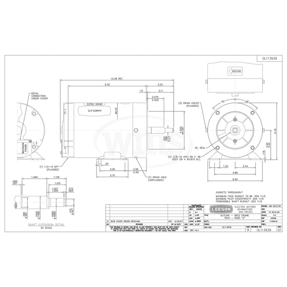 113939.00 1/2HP Leeson Milk Transfer Pump Motor