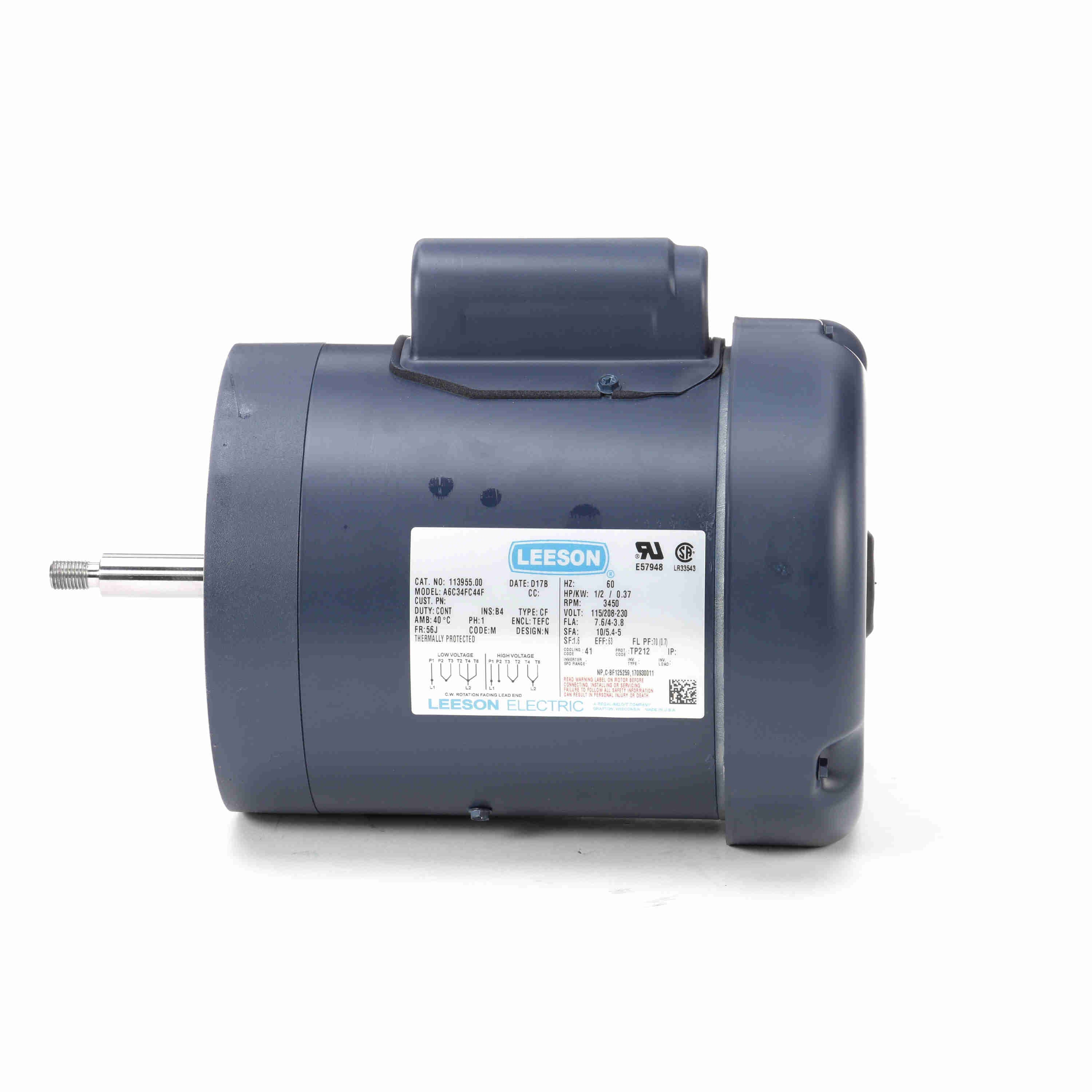 113955.00 Leeson 1/2HP Jet Pump Electric Motor, 3450RPM