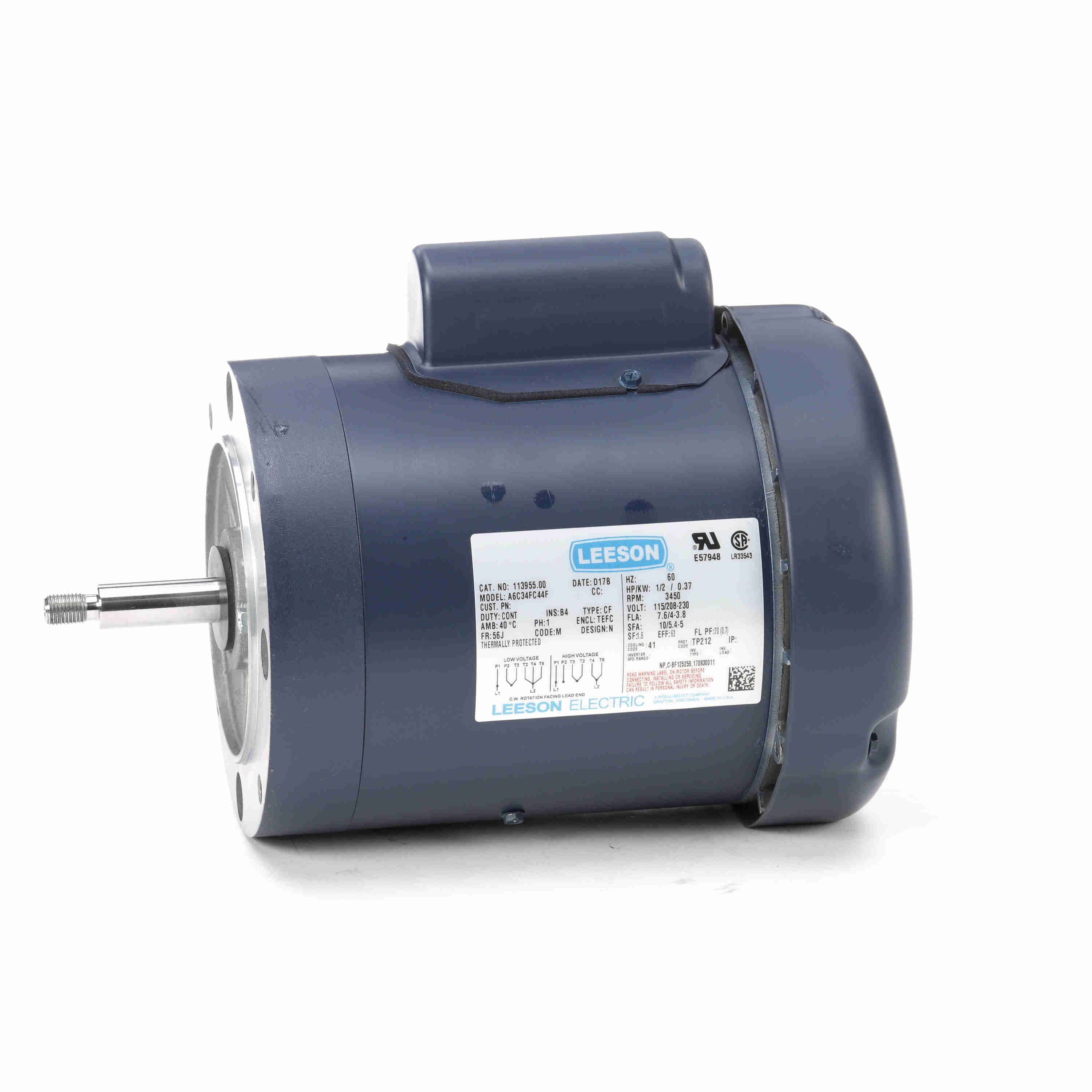 113955.00 Leeson 1/2HP Jet Pump Electric Motor, 3450RPM