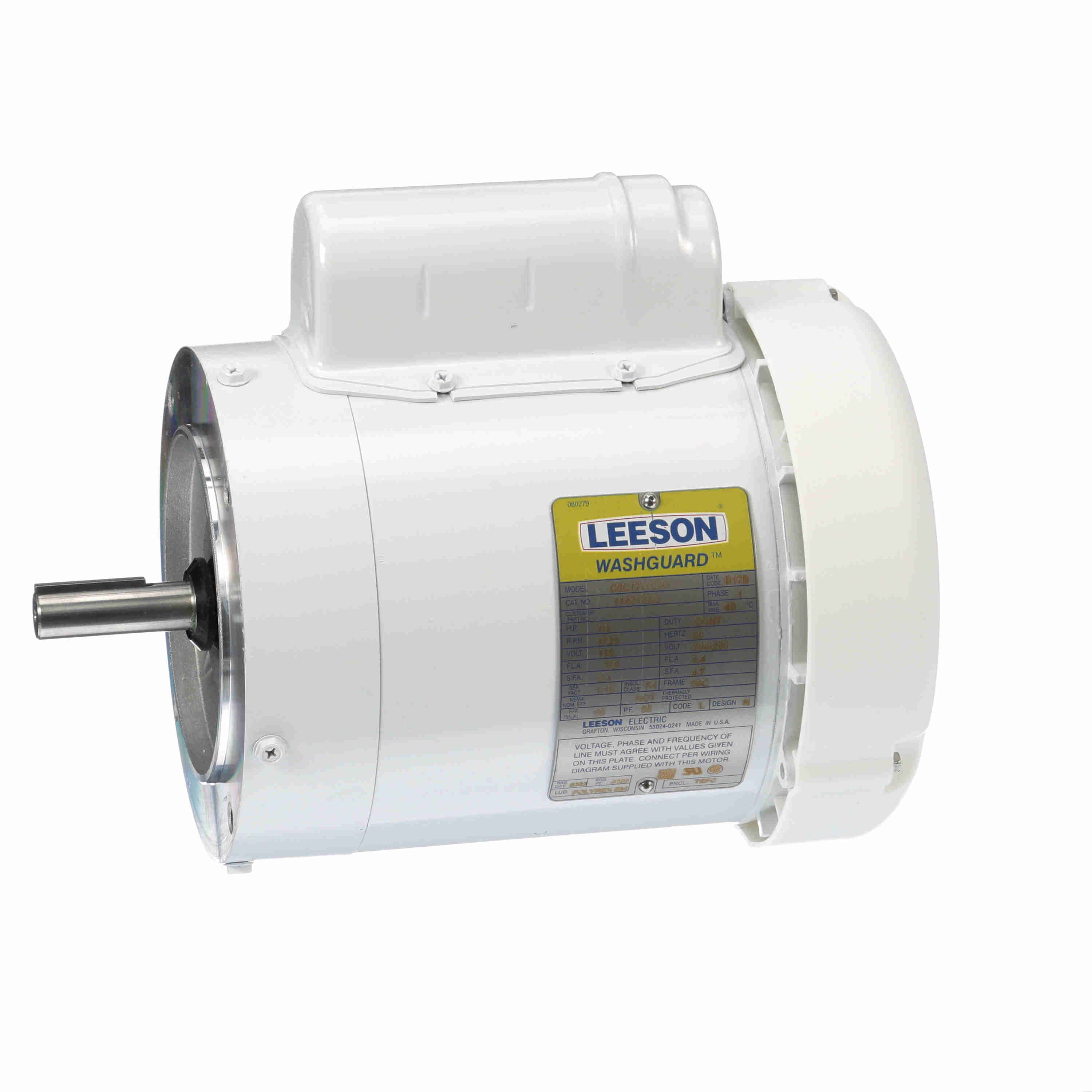 Leeson Washguard Electric Motor, 1/2HP, 1800RPM