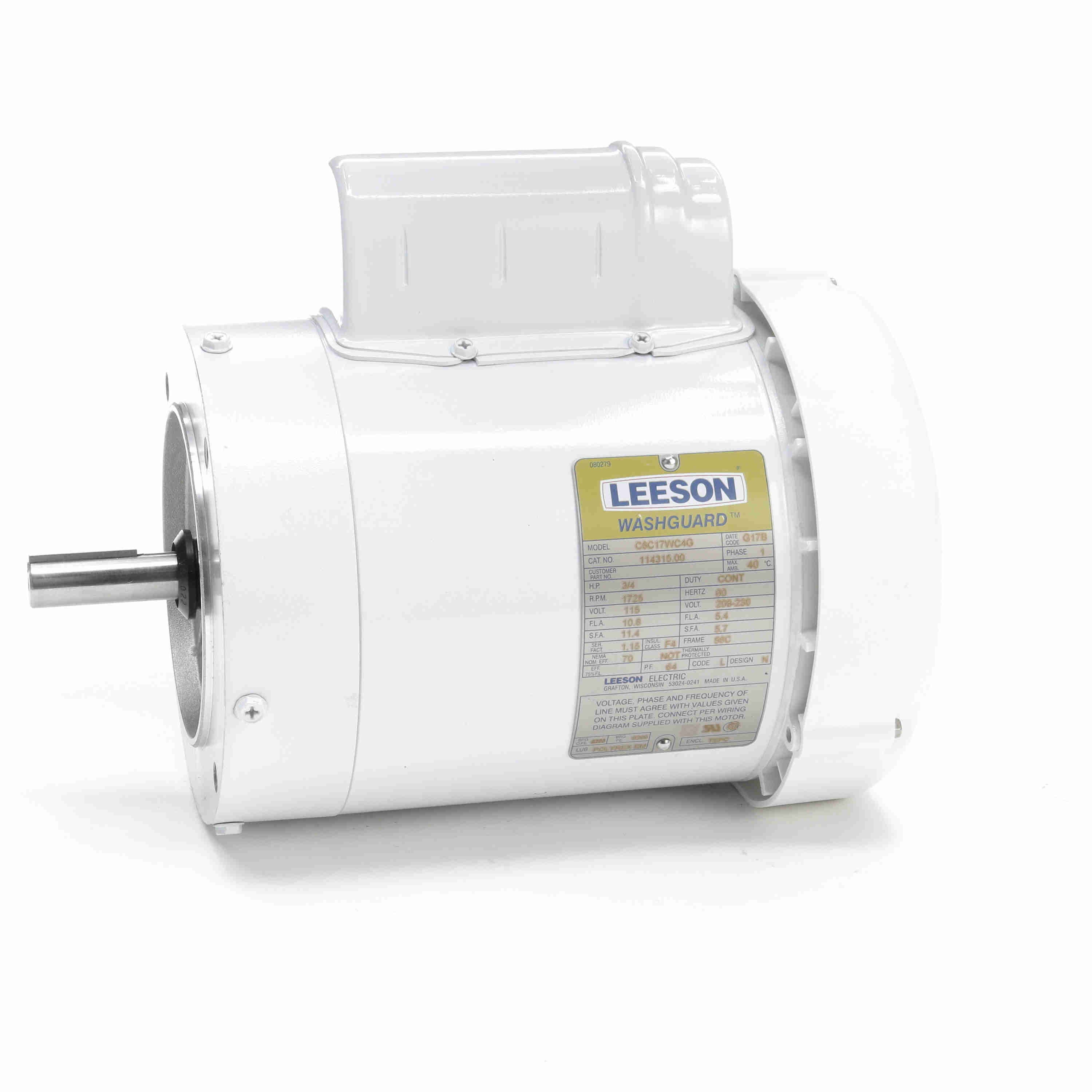 Leeson Washguard Electric Motor, 3/4HP, 1800RPM - 0