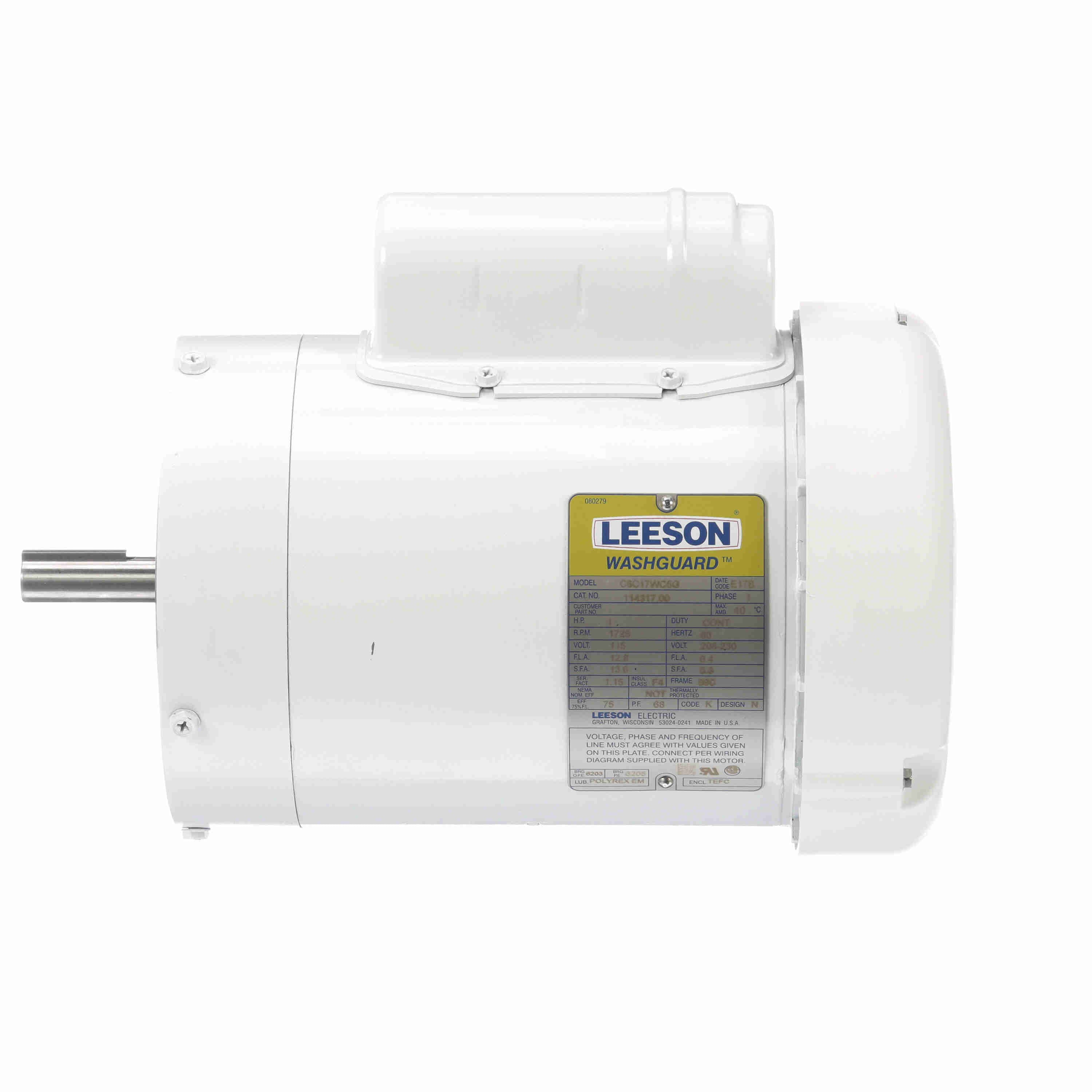 Leeson Washguard Electric Motor, 1HP, 1800RPM