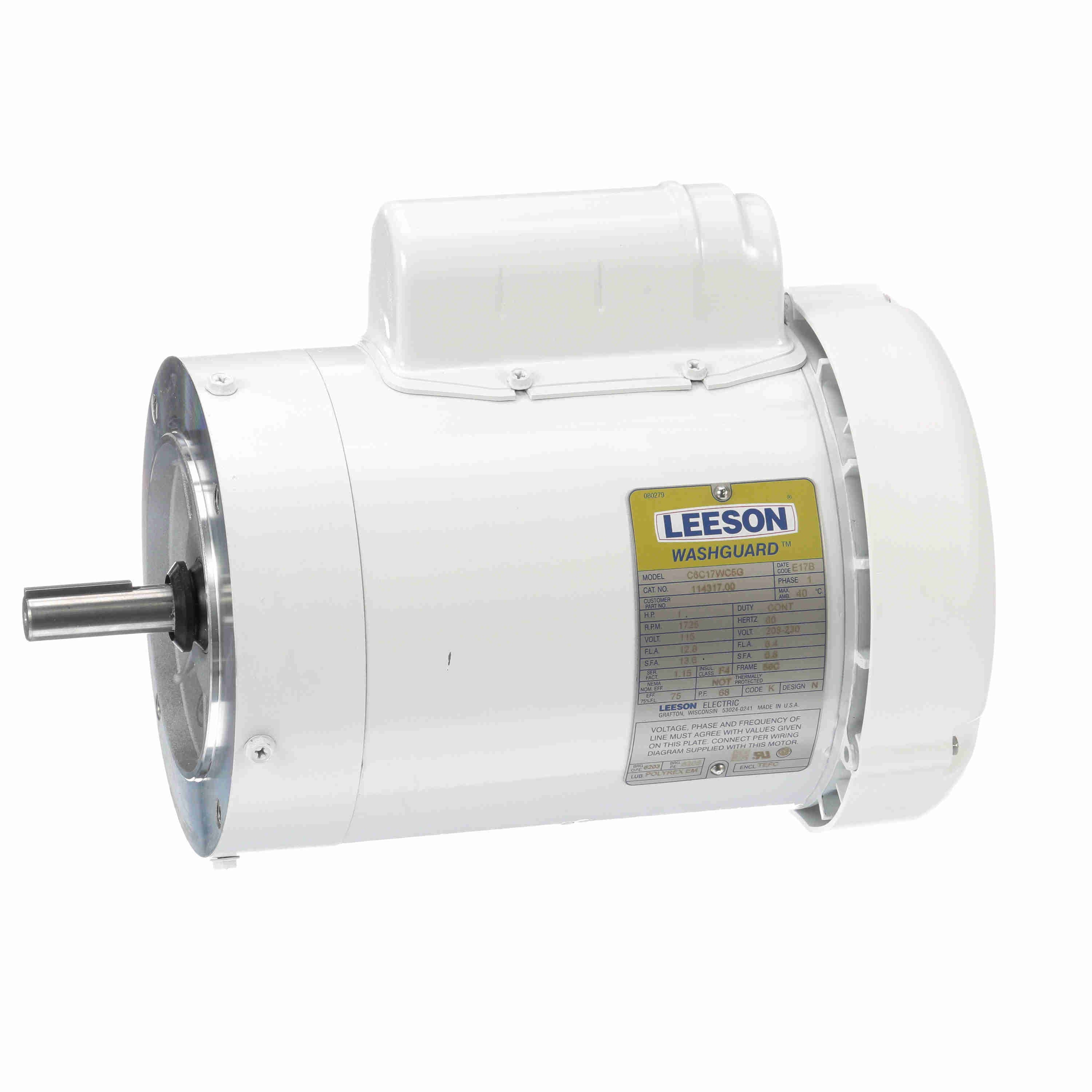 Leeson Washguard Electric Motor, 1HP, 1800RPM