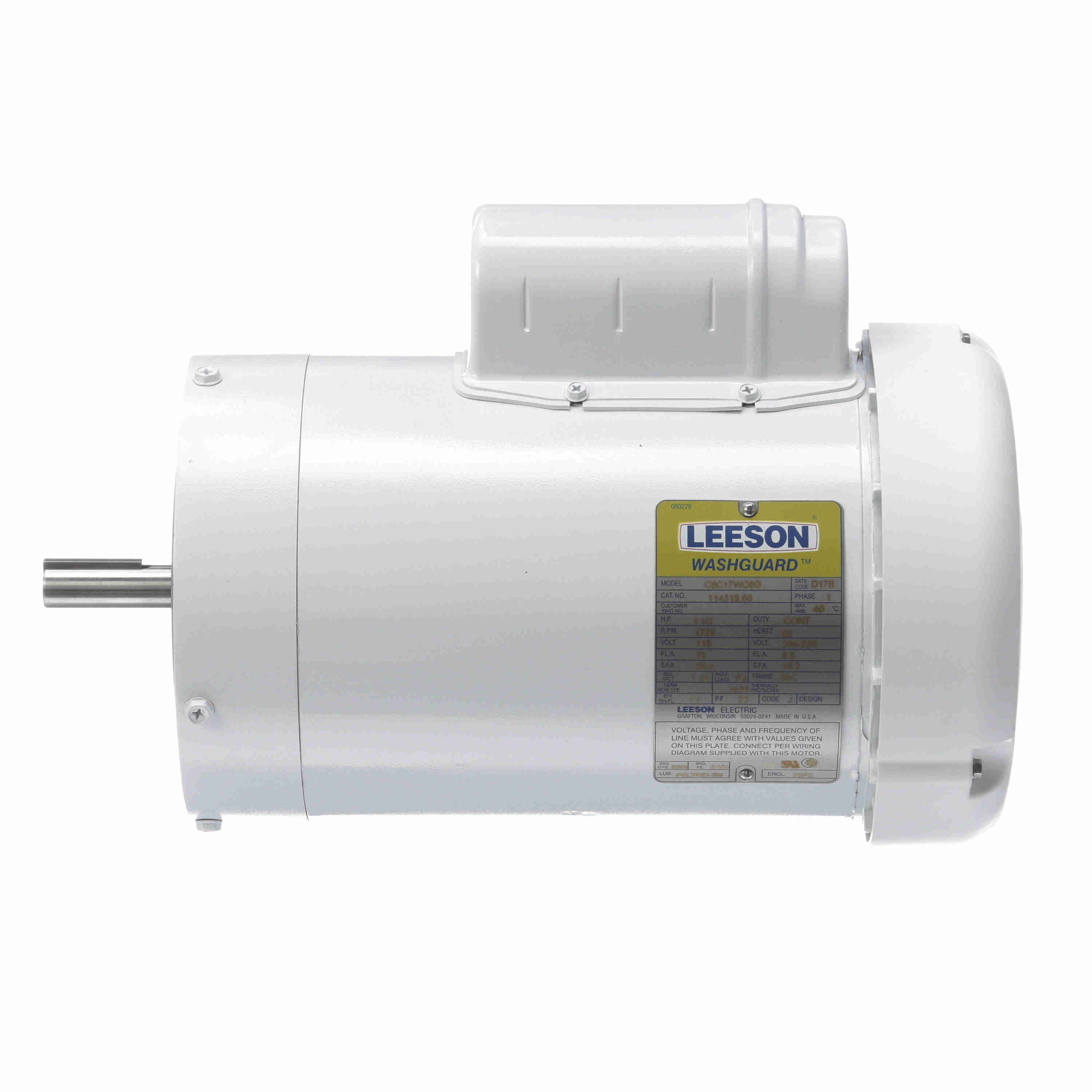 Leeson Washguard Electric Motor, 1.5HP, 1800RPM