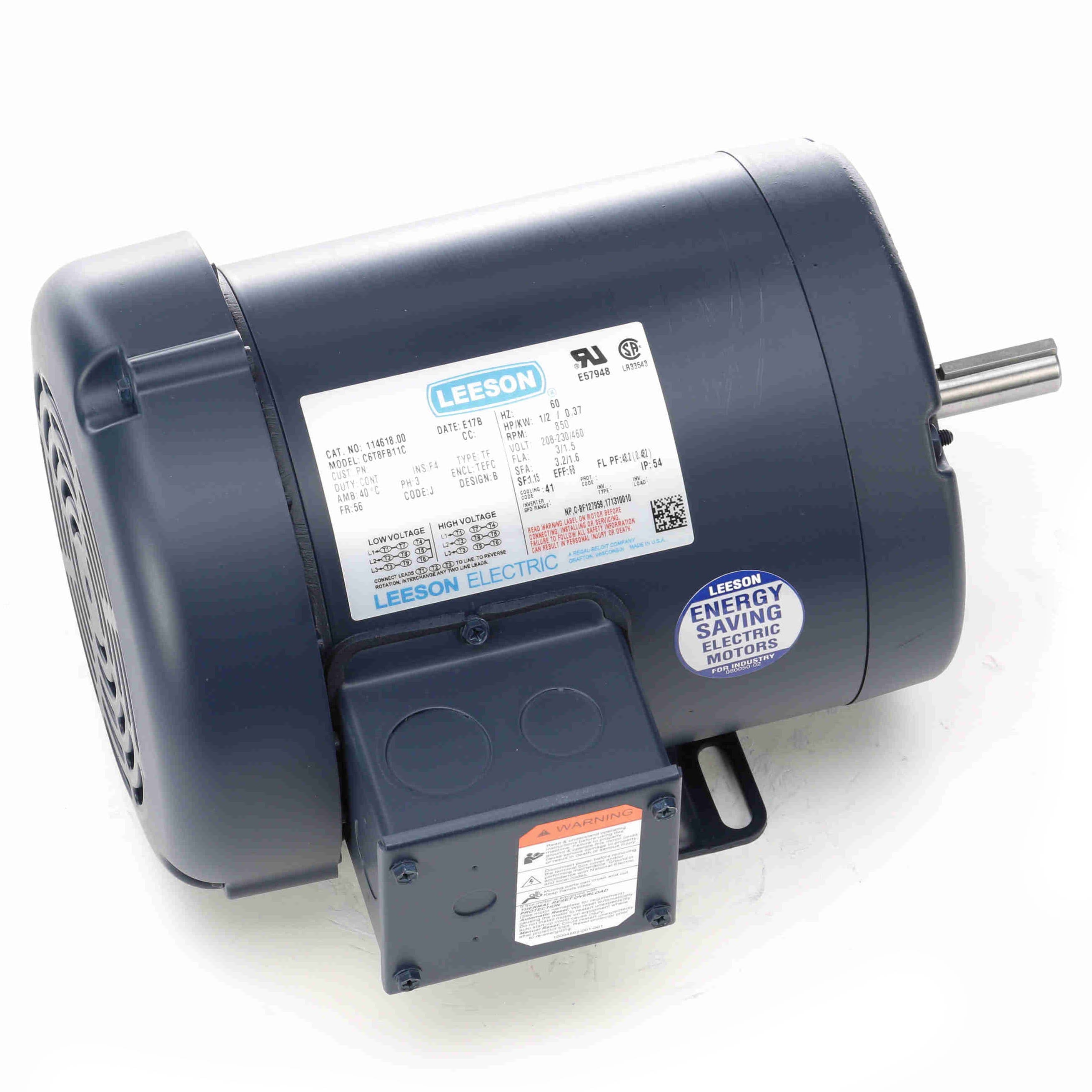 114618.00 Leeson 1/2HP General Purpose Electric Motor, 850RPM