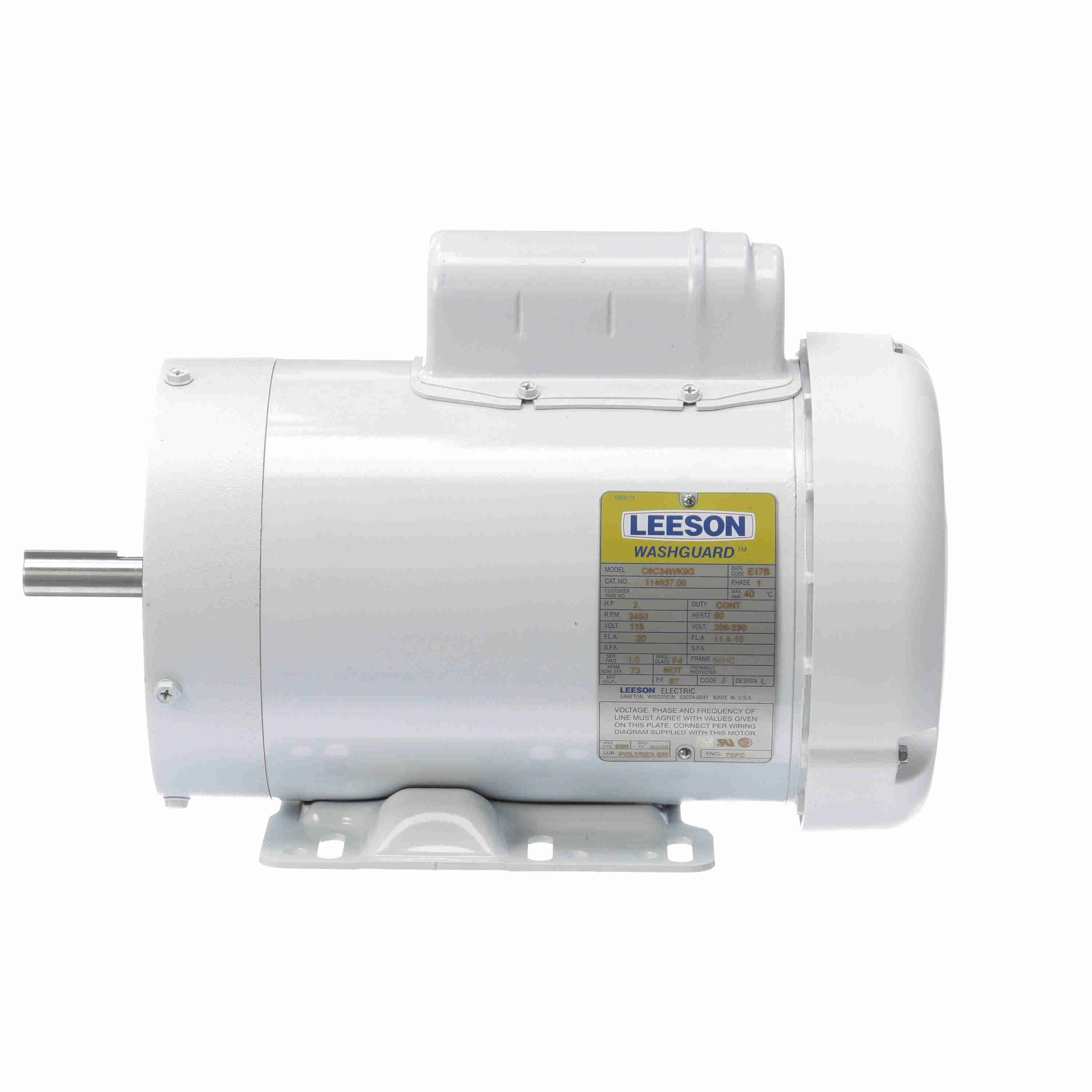 Leeson Washguard Electric Motor, 2HP, 3600RPM