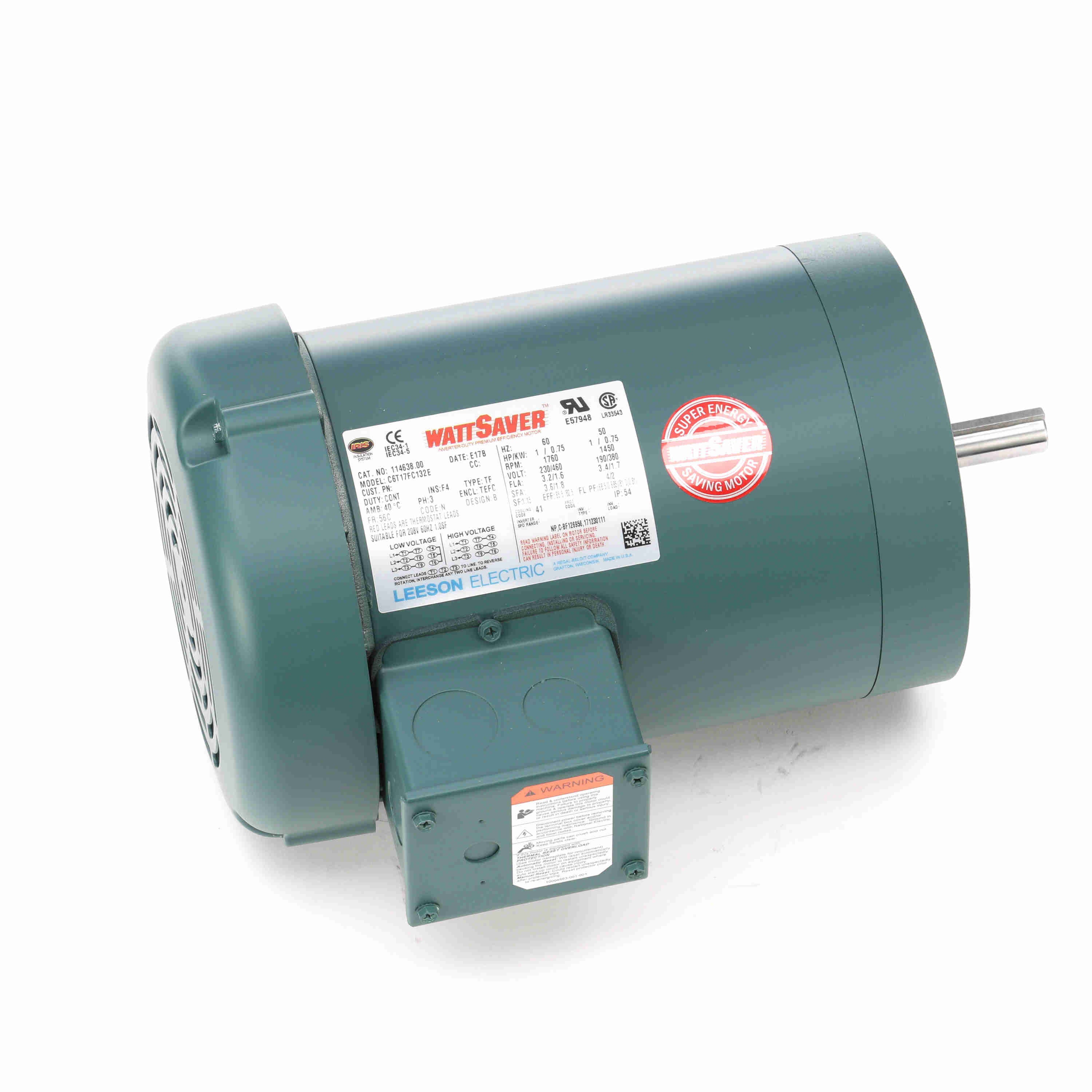 114638.00 Leeson 1HP Electric Motor, 1760RPM
