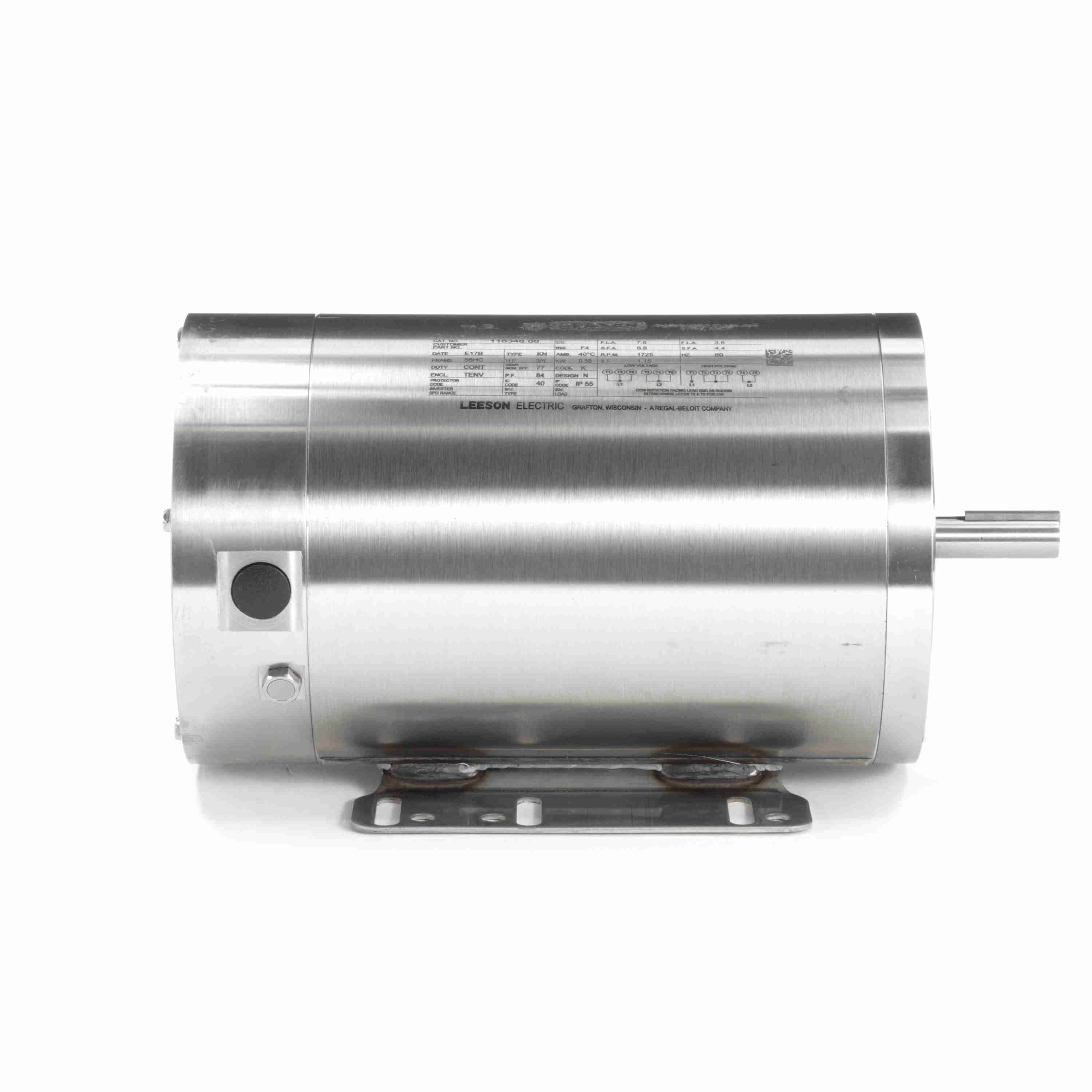 116346.00 Leeson 3/4HP Washguard All-Stainless Electric Motor, 1725RPM - 0