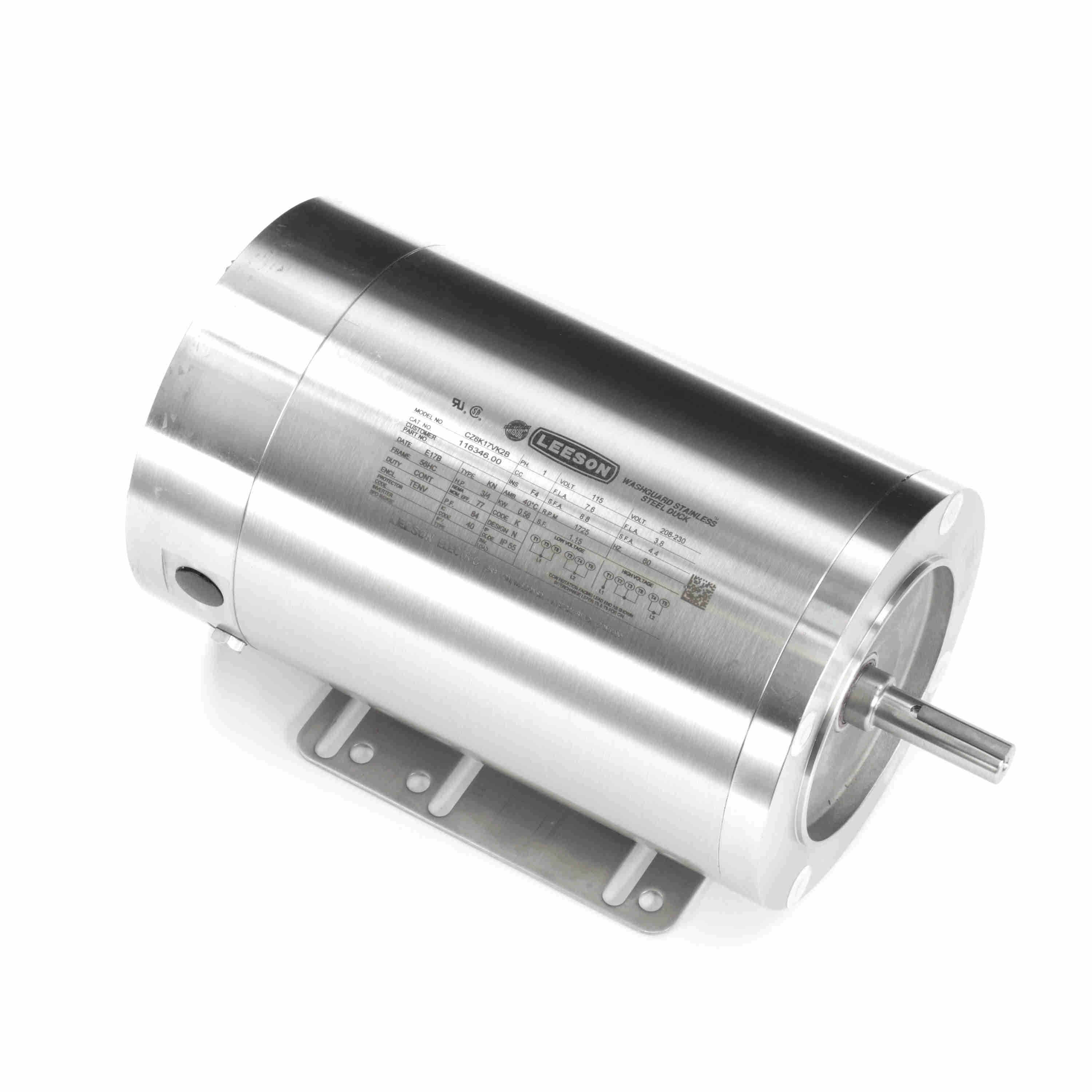 116346.00 Leeson 3/4HP Washguard All-Stainless Electric Motor, 1725RPM