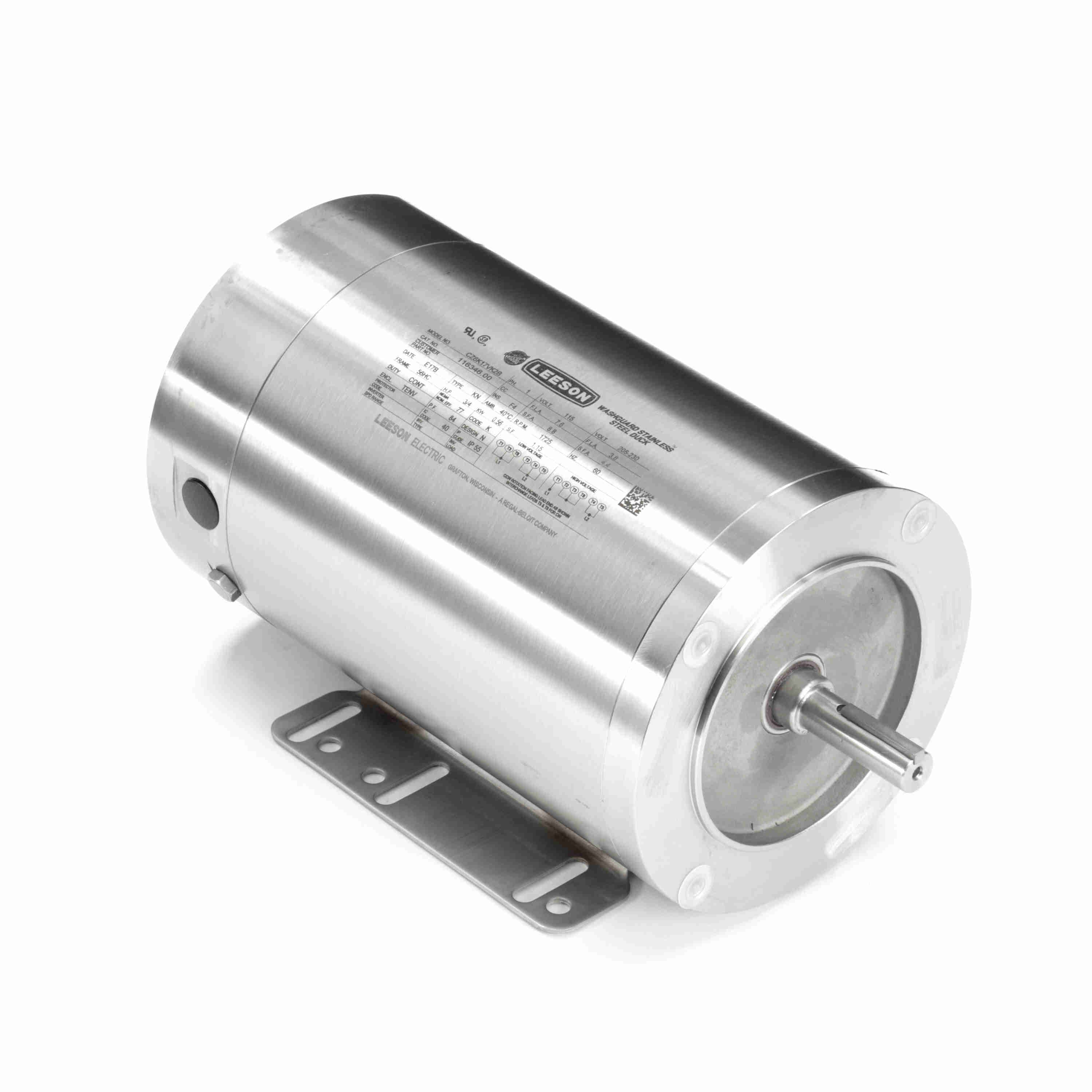 116346.00 Leeson 3/4HP Washguard All-Stainless Electric Motor, 1725RPM